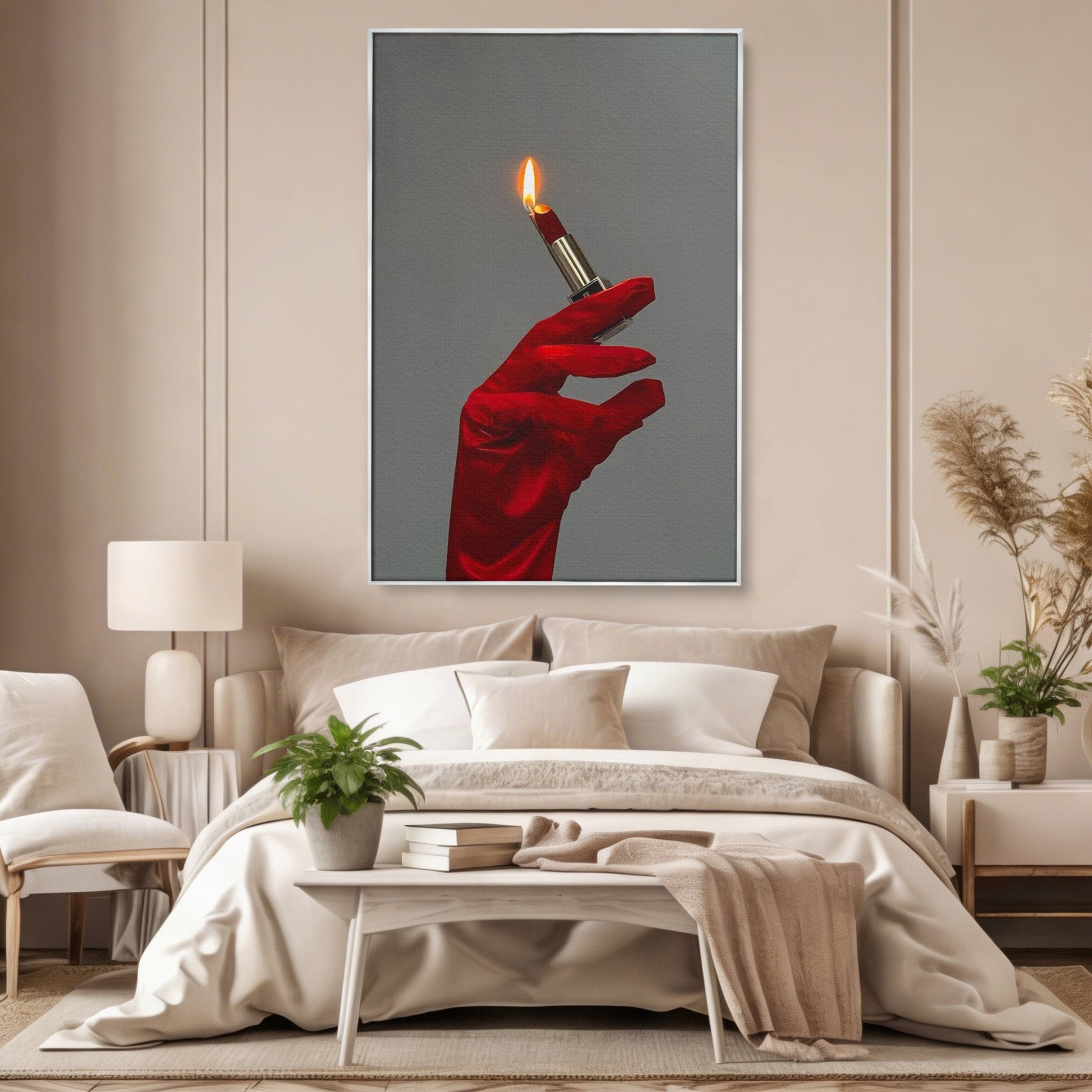 Tablou Canvas Premium LuxCanva® PI1336, Ruj Aprins, Rosu, Foc, MakeUp, Manusi, Mister, Culori Vibrante, Living, Dormitor, Salon