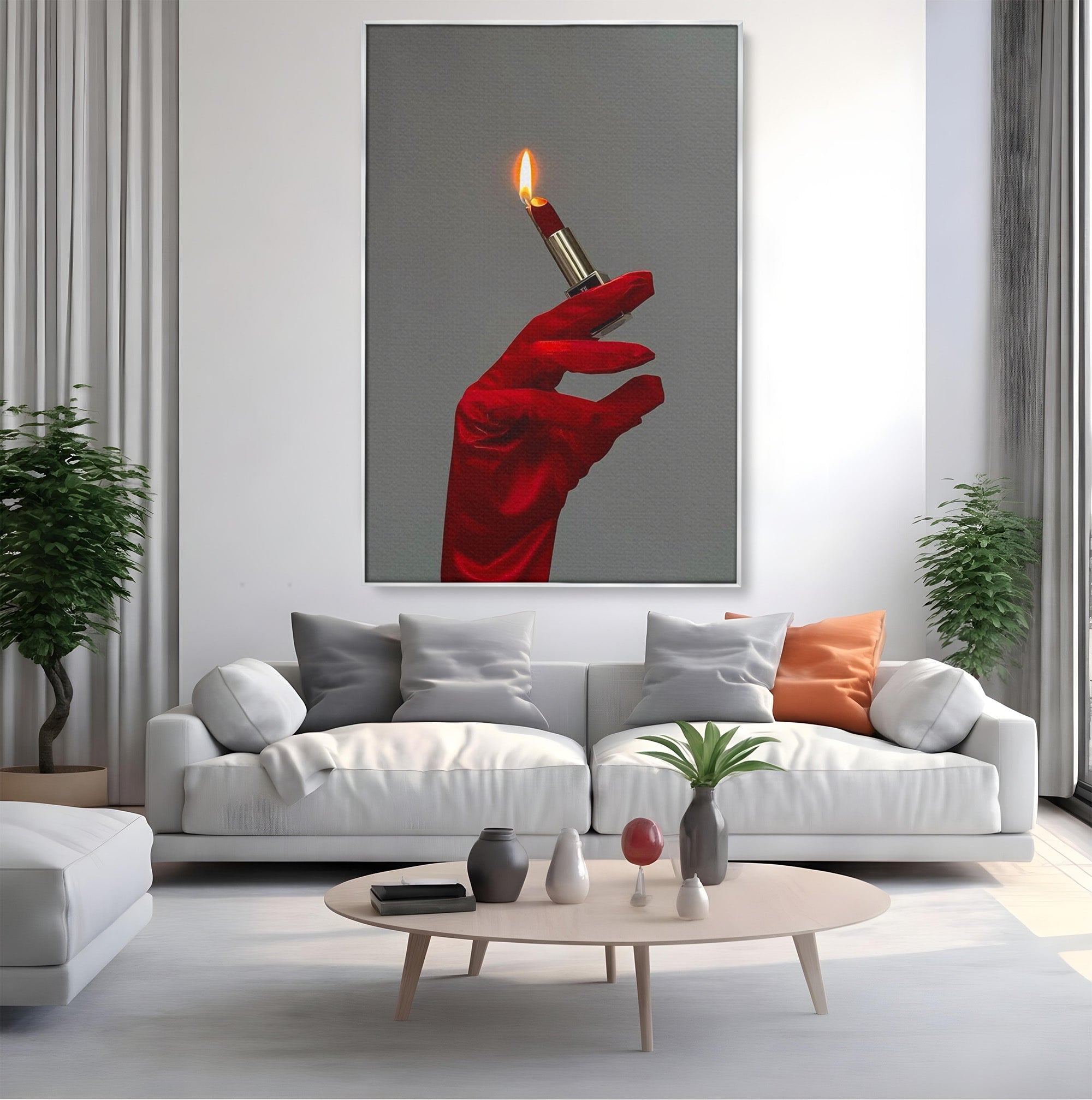 Tablou Canvas Premium LuxCanva® PI1336, Ruj Aprins, Rosu, Foc, MakeUp, Manusi, Mister, Culori Vibrante, Living, Dormitor, Salon