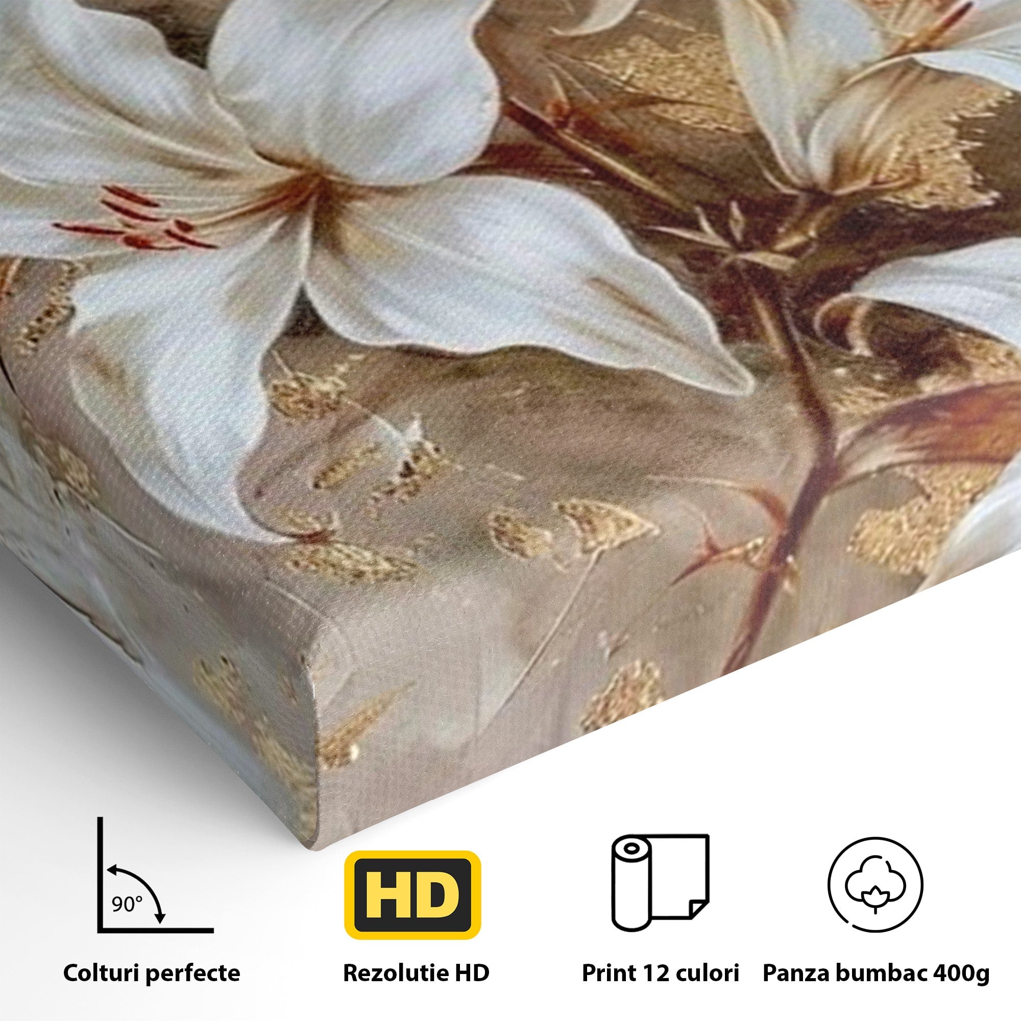 Tablou Canvas Premium LuxCanva® PI1337, Crini Aurii, Petale, Floral, Eleganta, Culori Vibrante, Living, Dormitor