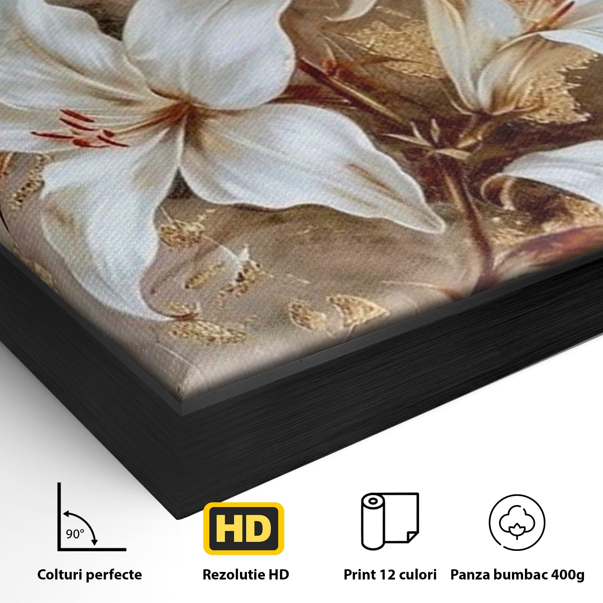 Tablou Canvas Premium LuxCanva® PI1337, Crini Aurii, Petale, Floral, Eleganta, Culori Vibrante, Living, Dormitor