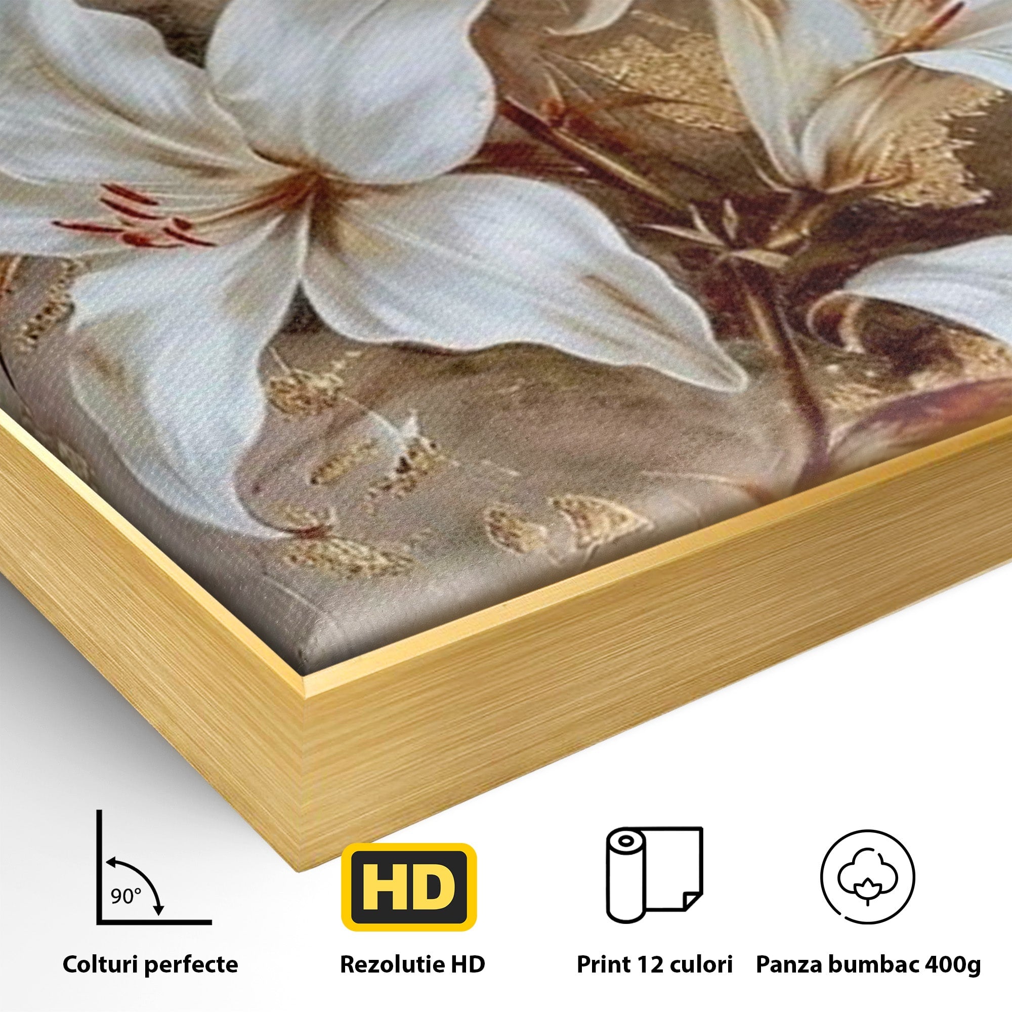 Tablou Canvas Premium LuxCanva® PI1337, Crini Aurii, Petale, Floral, Eleganta, Culori Vibrante, Living, Dormitor