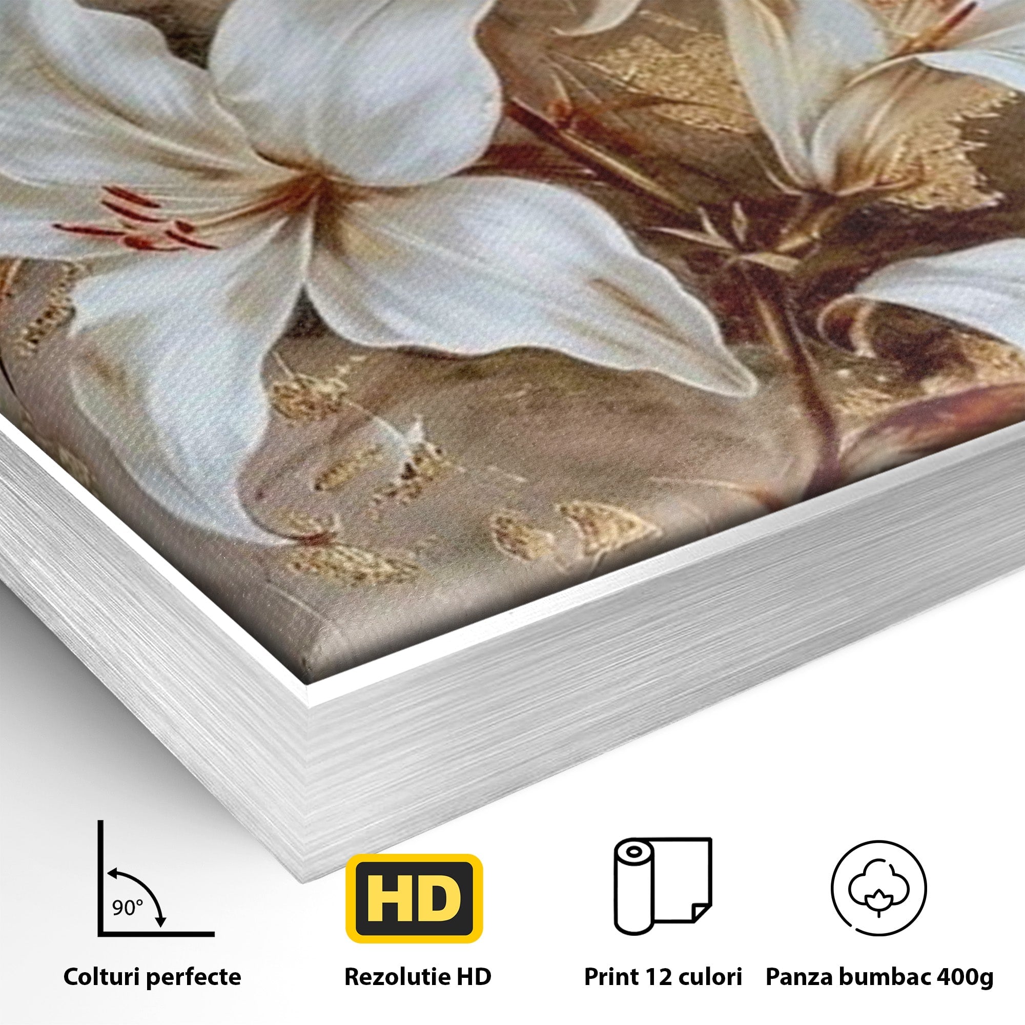 Tablou Canvas Premium LuxCanva® PI1337, Crini Aurii, Petale, Floral, Eleganta, Culori Vibrante, Living, Dormitor