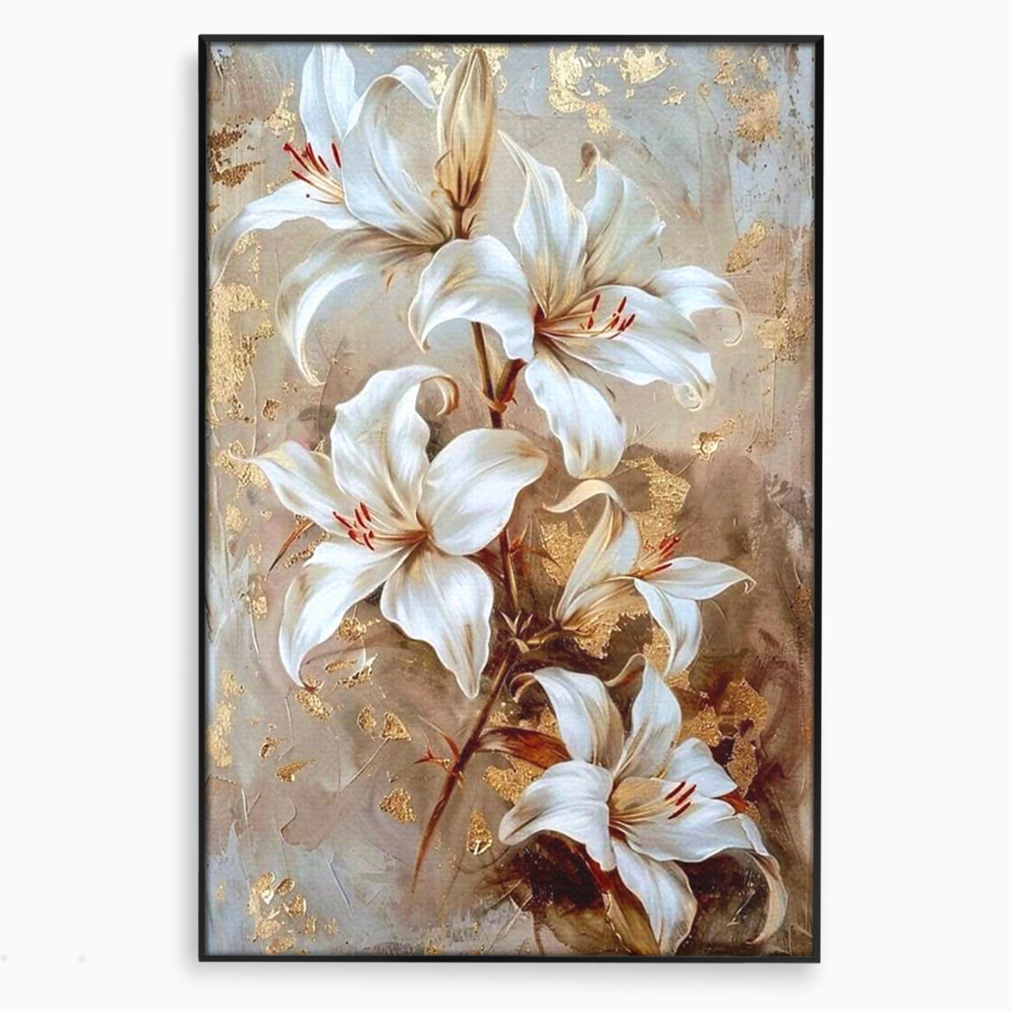 Tablou Canvas Premium LuxCanva® PI1337, Crini Aurii, Petale, Floral, Eleganta, Culori Vibrante, Living, Dormitor