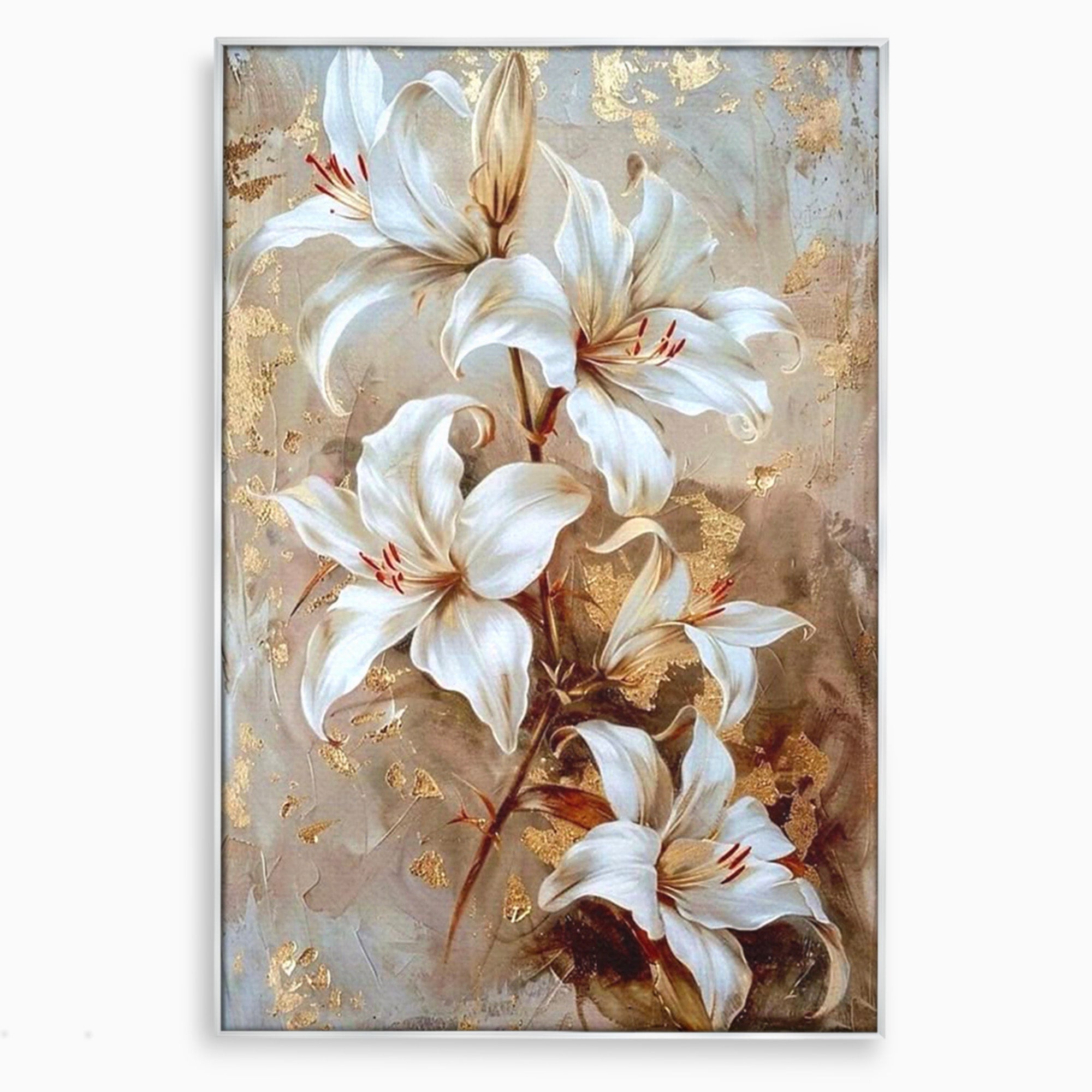 Tablou Canvas Premium LuxCanva® PI1337, Crini Aurii, Petale, Floral, Eleganta, Culori Vibrante, Living, Dormitor