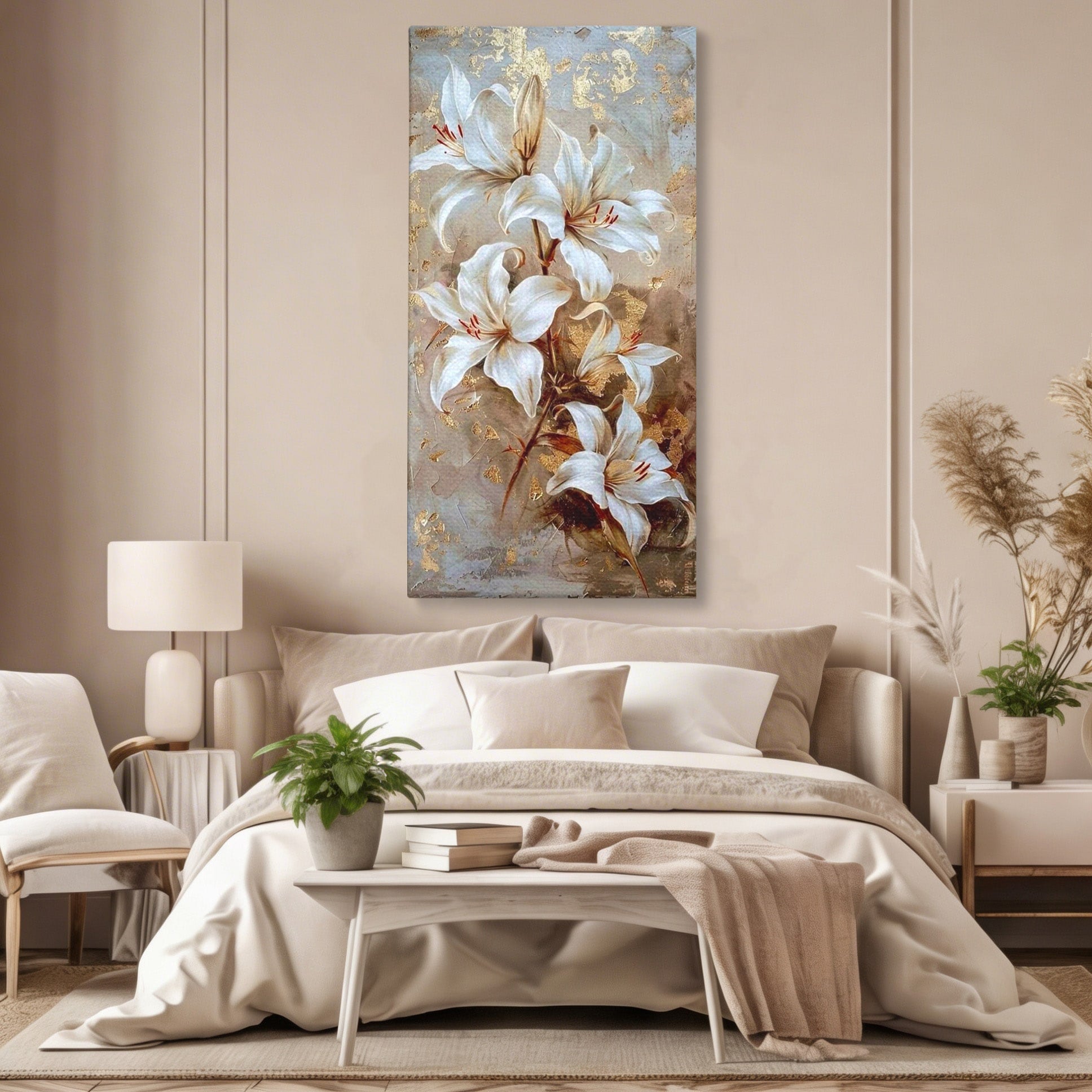 Tablou Canvas Premium LuxCanva® PI1337, Crini Aurii, Petale, Floral, Eleganta, Culori Vibrante, Living, Dormitor