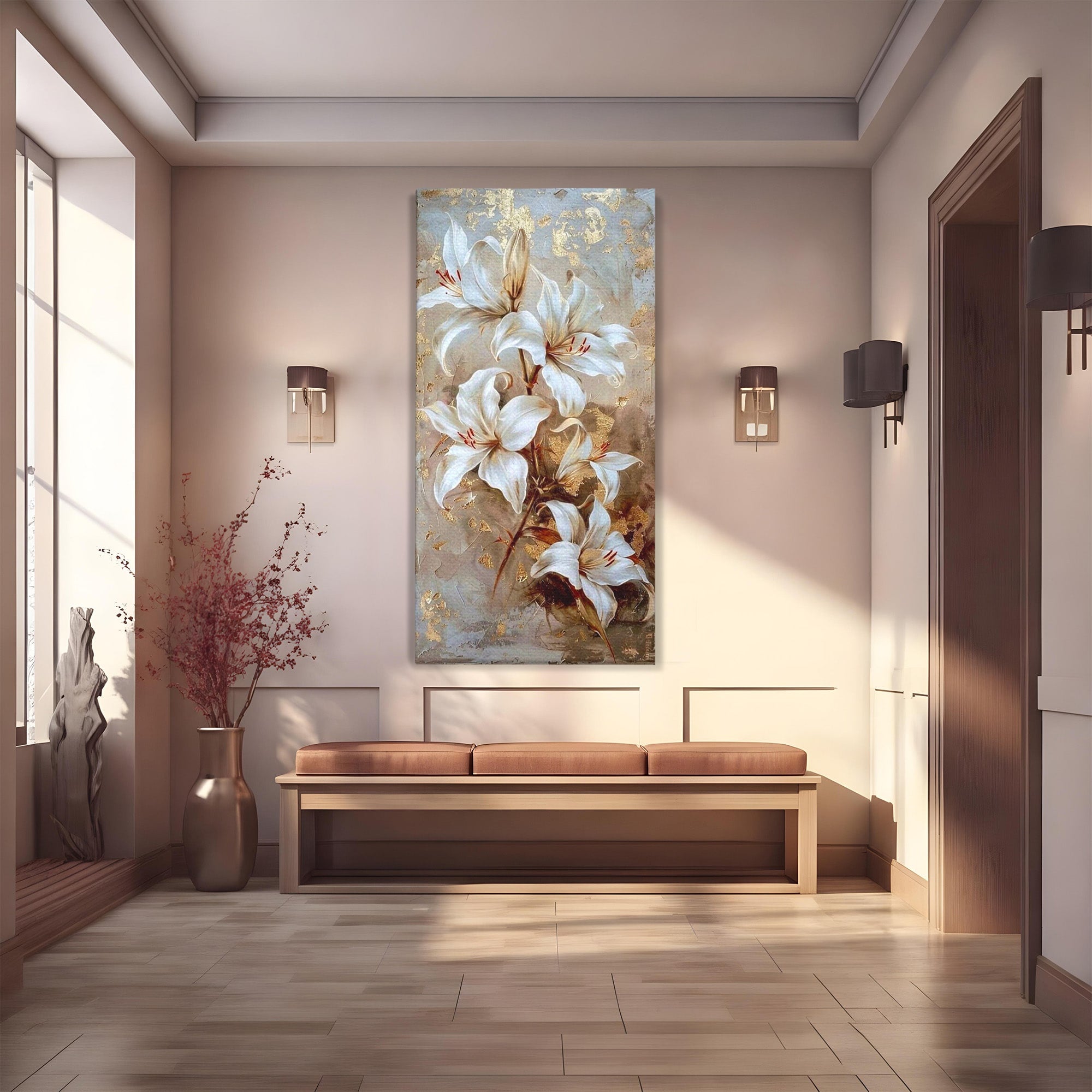 Tablou Canvas Premium LuxCanva® PI1337, Crini Aurii, Petale, Floral, Eleganta, Culori Vibrante, Living, Dormitor