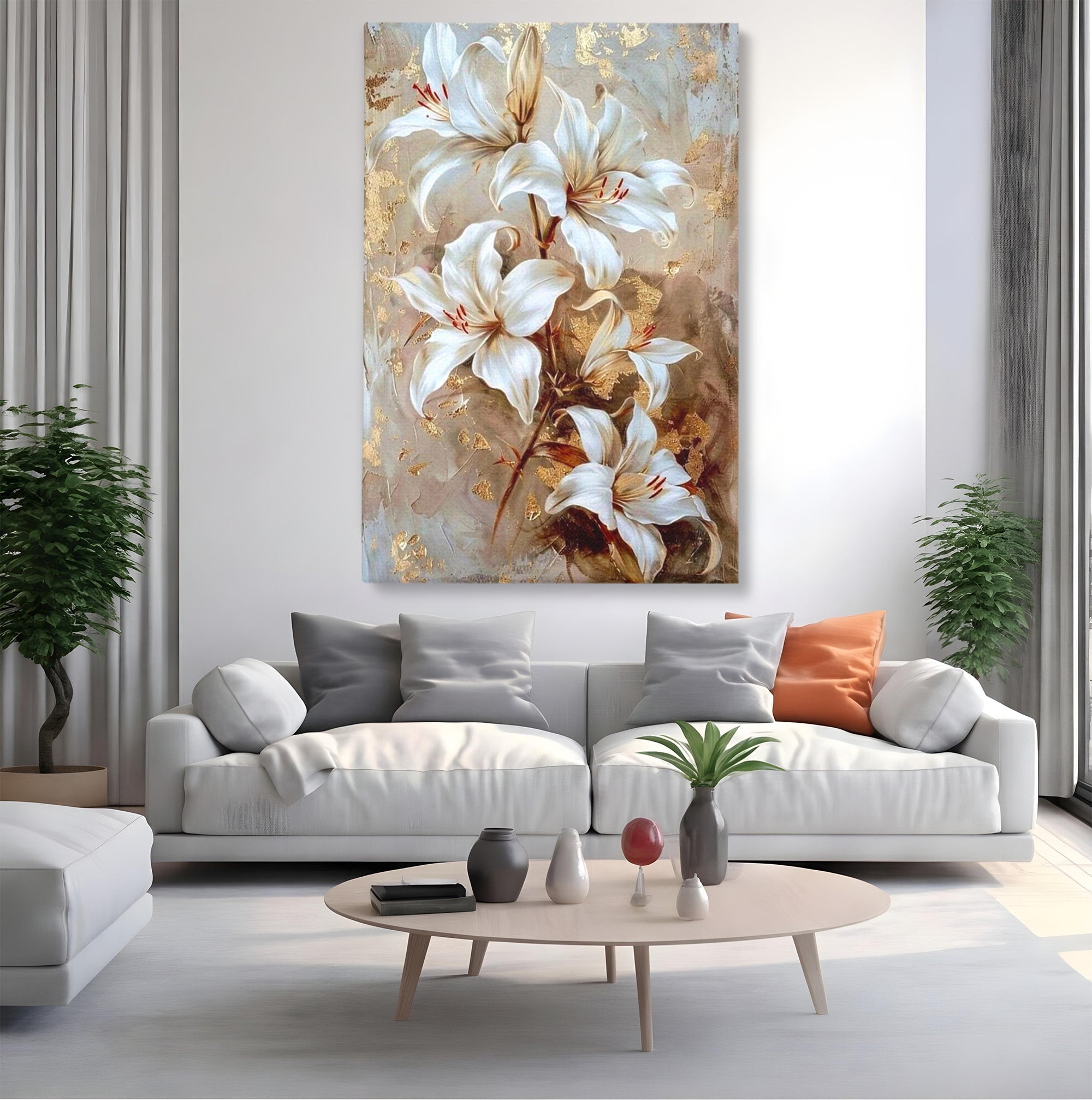 Tablou Canvas Premium LuxCanva® PI1337, Crini Aurii, Petale, Floral, Eleganta, Culori Vibrante, Living, Dormitor