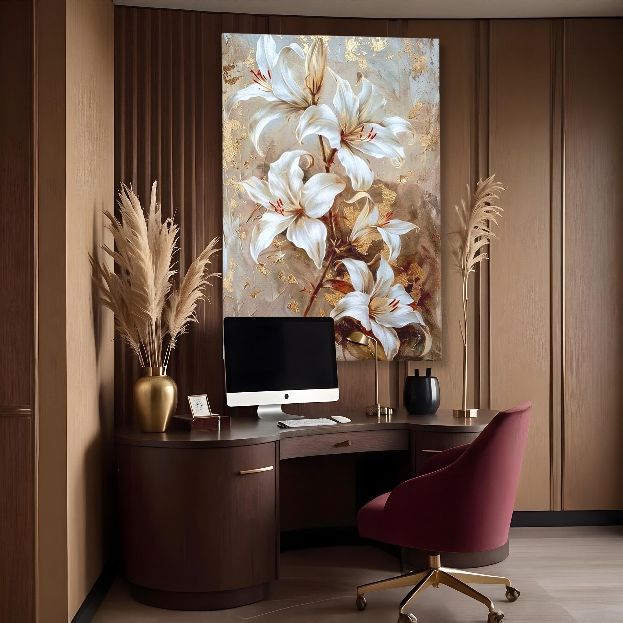 Tablou Canvas Premium LuxCanva® PI1337, Crini Aurii, Petale, Floral, Eleganta, Culori Vibrante, Living, Dormitor