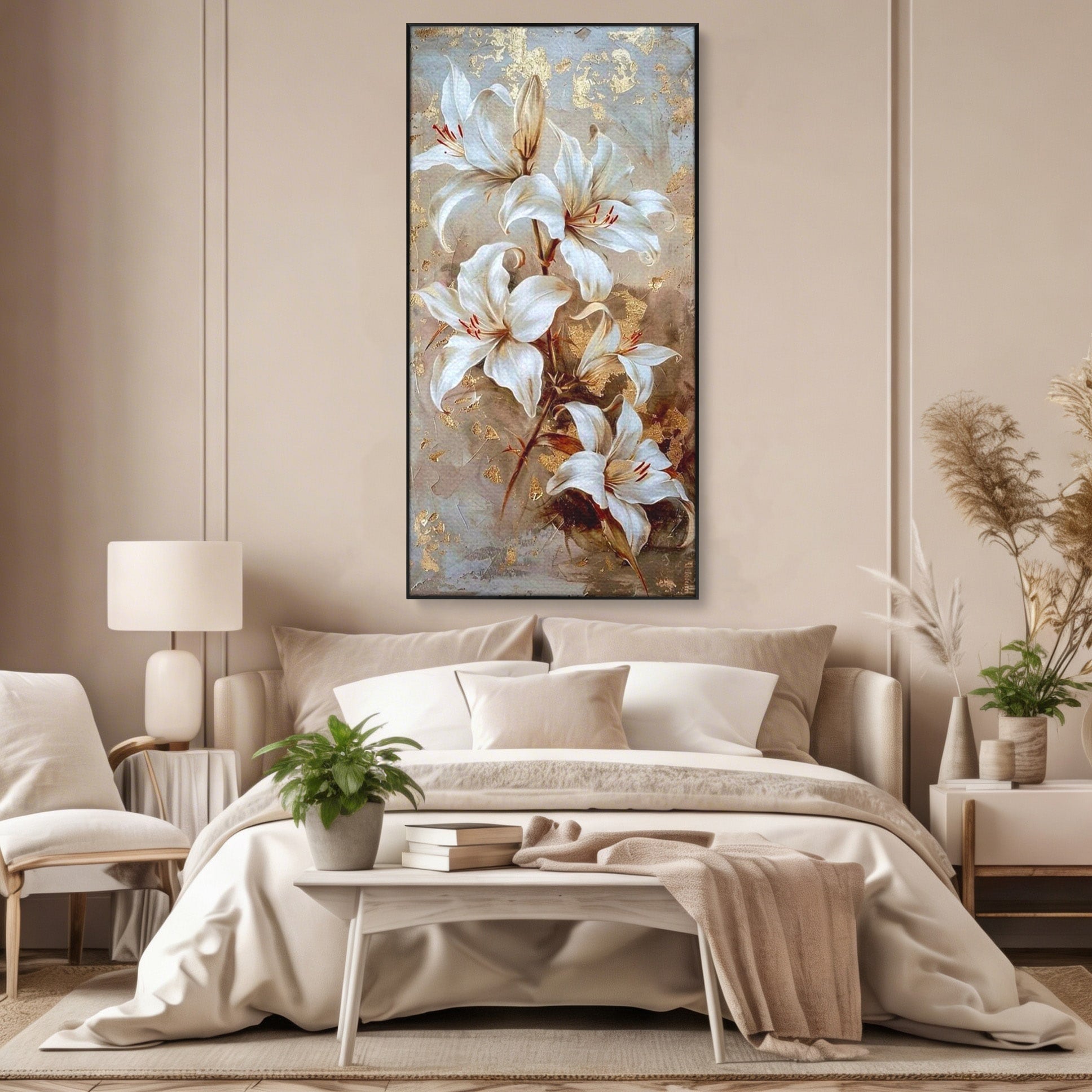 Tablou Canvas Premium LuxCanva® PI1337, Crini Aurii, Petale, Floral, Eleganta, Culori Vibrante, Living, Dormitor