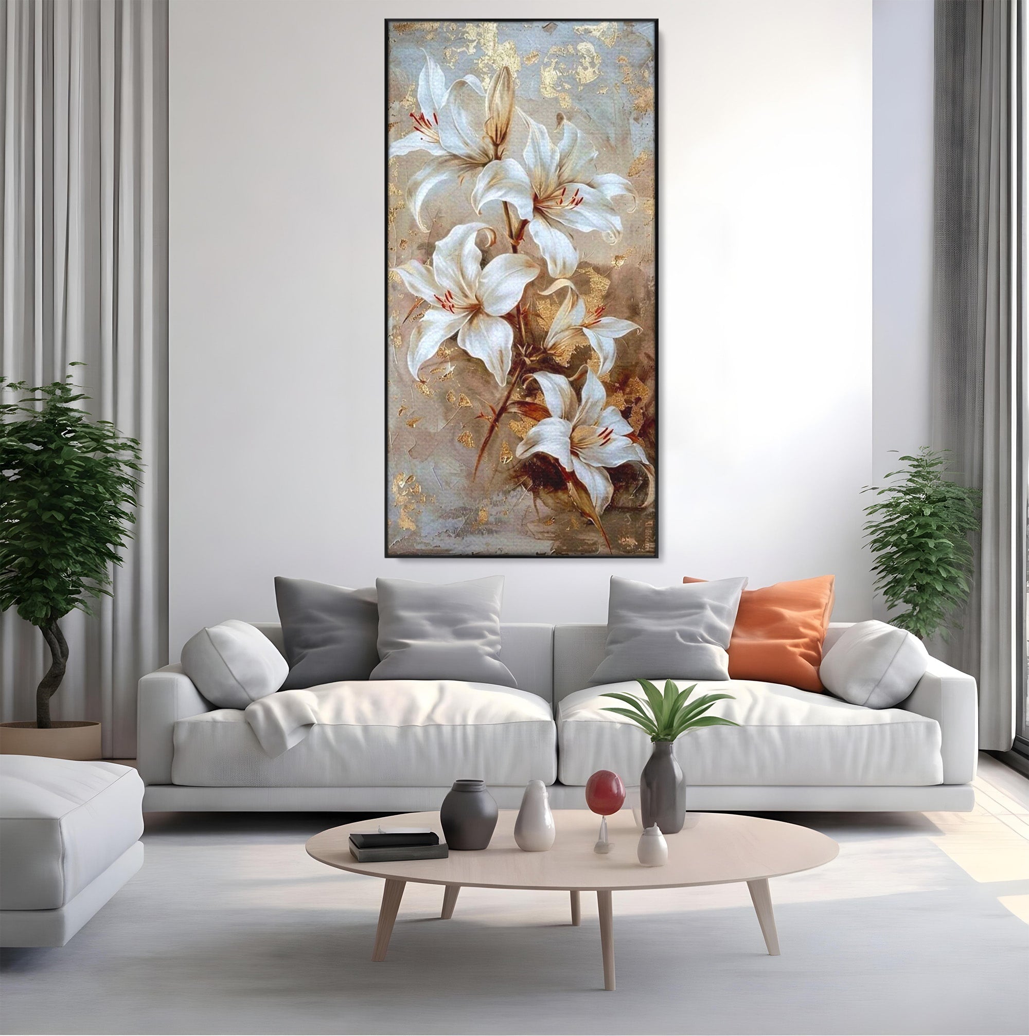 Tablou Canvas Premium LuxCanva® PI1337, Crini Aurii, Petale, Floral, Eleganta, Culori Vibrante, Living, Dormitor