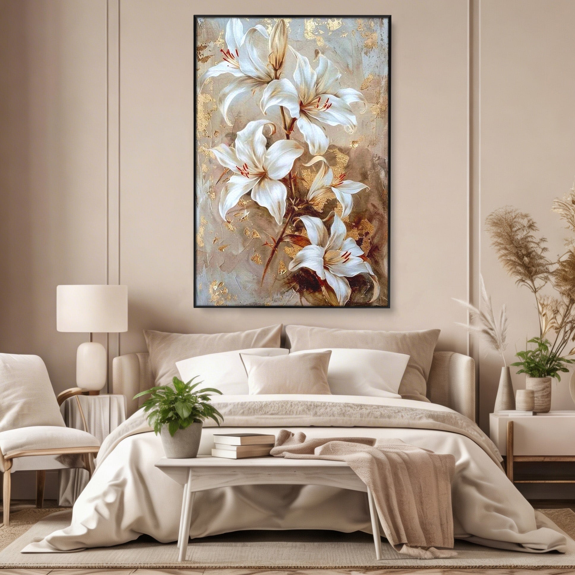 Tablou Canvas Premium LuxCanva® PI1337, Crini Aurii, Petale, Floral, Eleganta, Culori Vibrante, Living, Dormitor