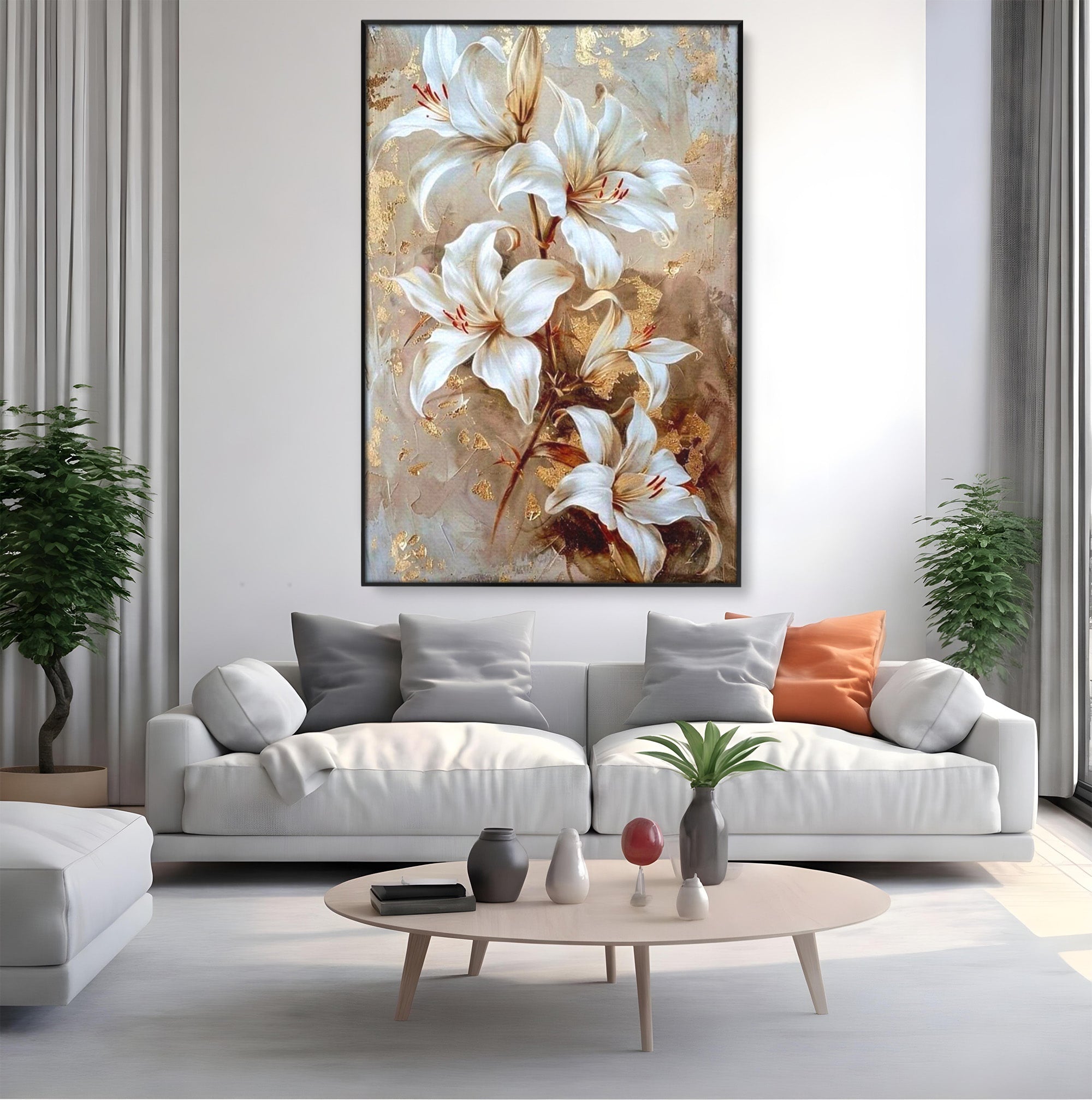 Tablou Canvas Premium LuxCanva® PI1337, Crini Aurii, Petale, Floral, Eleganta, Culori Vibrante, Living, Dormitor