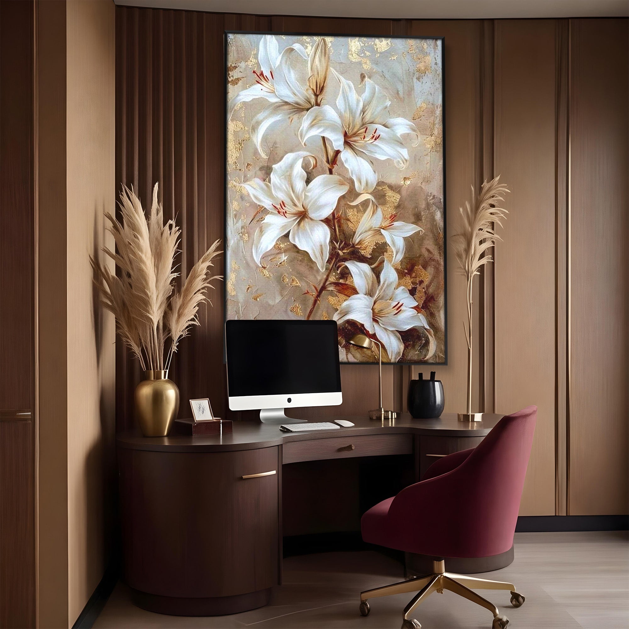 Tablou Canvas Premium LuxCanva® PI1337, Crini Aurii, Petale, Floral, Eleganta, Culori Vibrante, Living, Dormitor