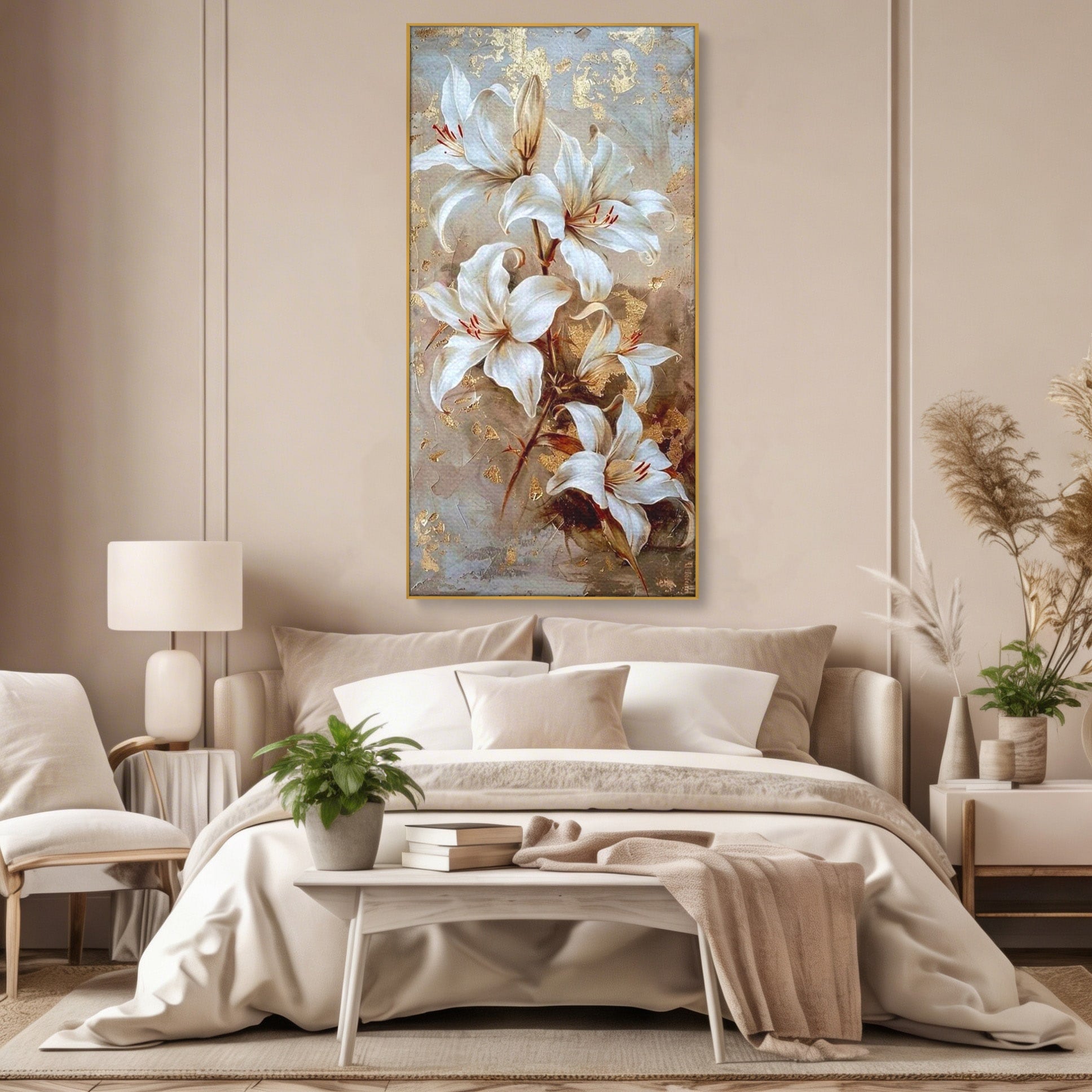 Tablou Canvas Premium LuxCanva® PI1337, Crini Aurii, Petale, Floral, Eleganta, Culori Vibrante, Living, Dormitor