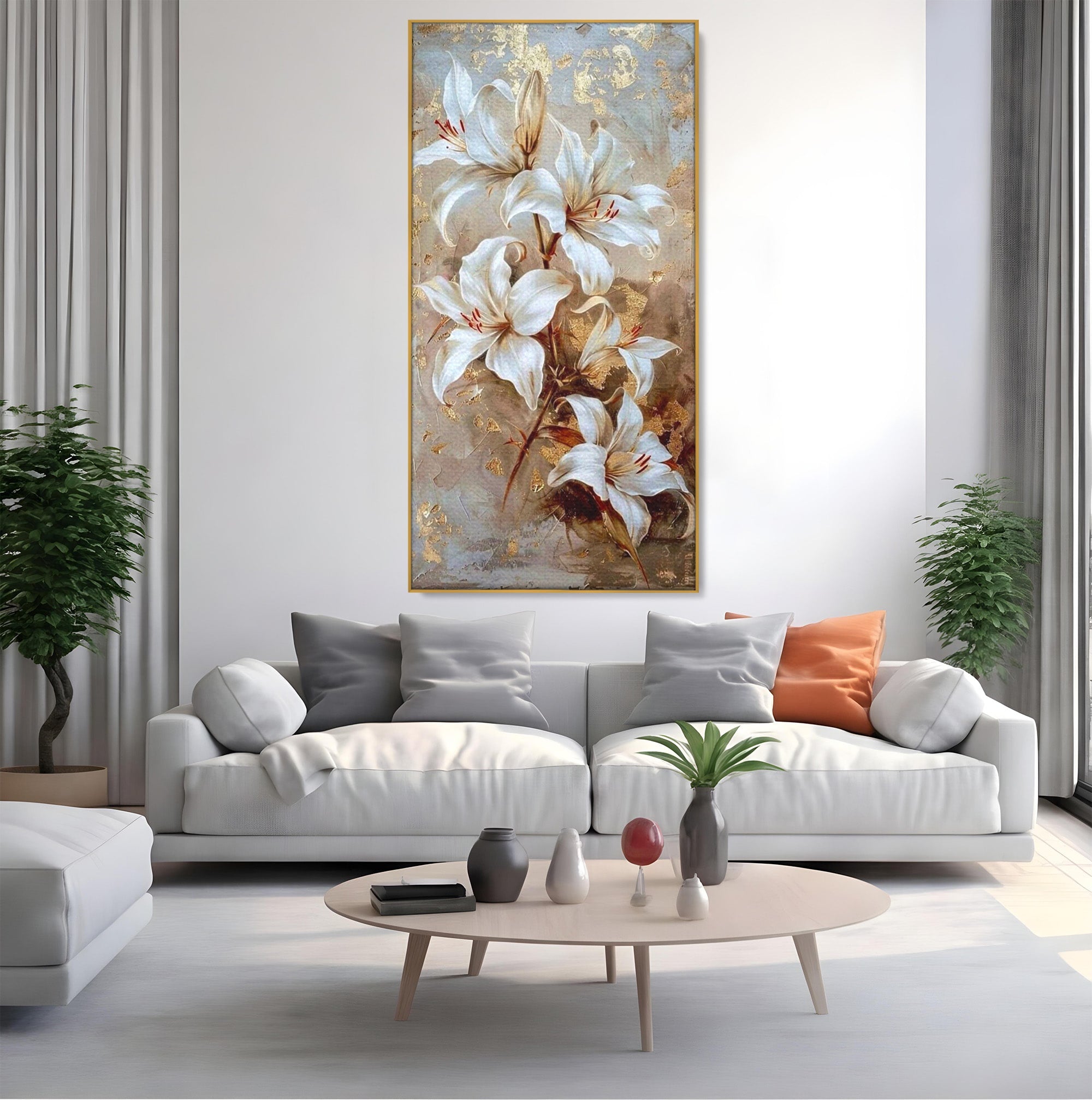 Tablou Canvas Premium LuxCanva® PI1337, Crini Aurii, Petale, Floral, Eleganta, Culori Vibrante, Living, Dormitor
