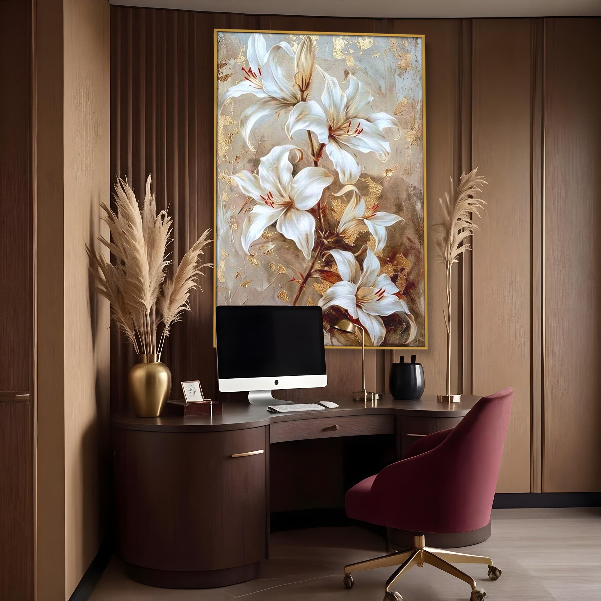 Tablou Canvas Premium LuxCanva® PI1337, Crini Aurii, Petale, Floral, Eleganta, Culori Vibrante, Living, Dormitor