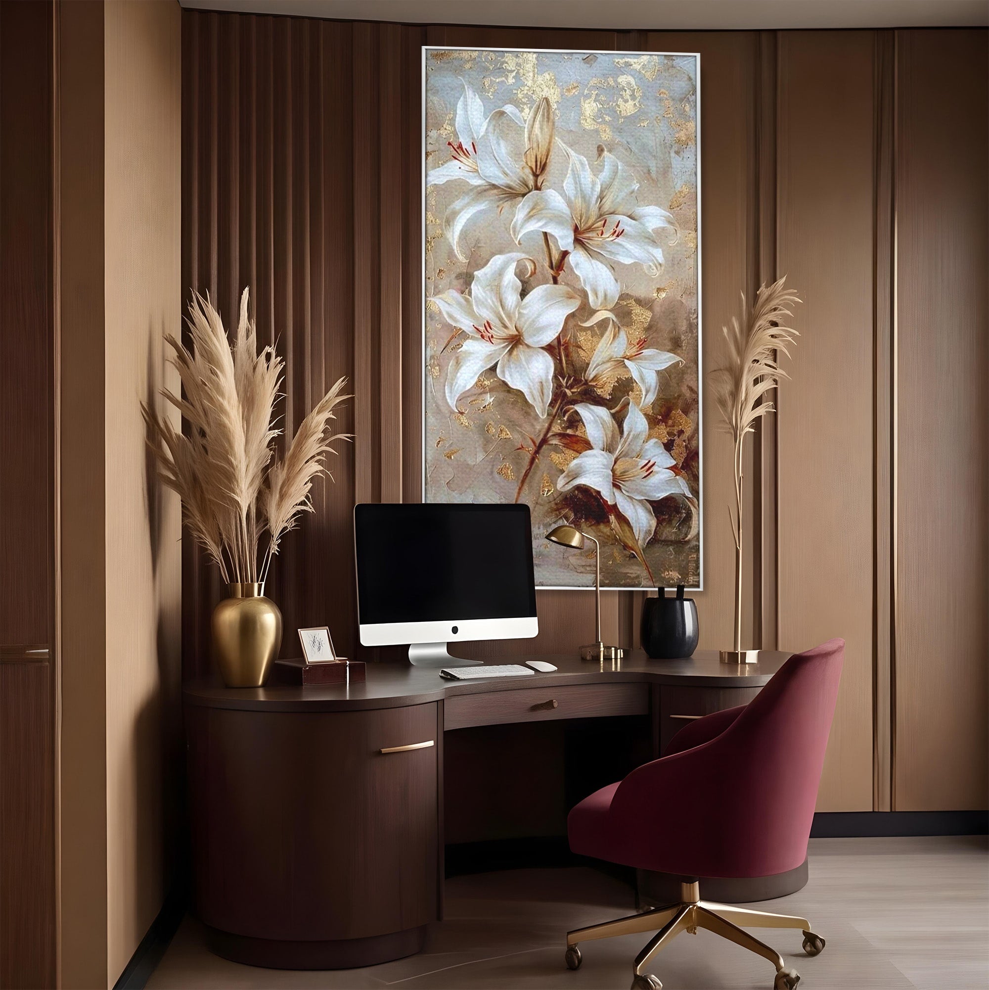 Tablou Canvas Premium LuxCanva® PI1337, Crini Aurii, Petale, Floral, Eleganta, Culori Vibrante, Living, Dormitor
