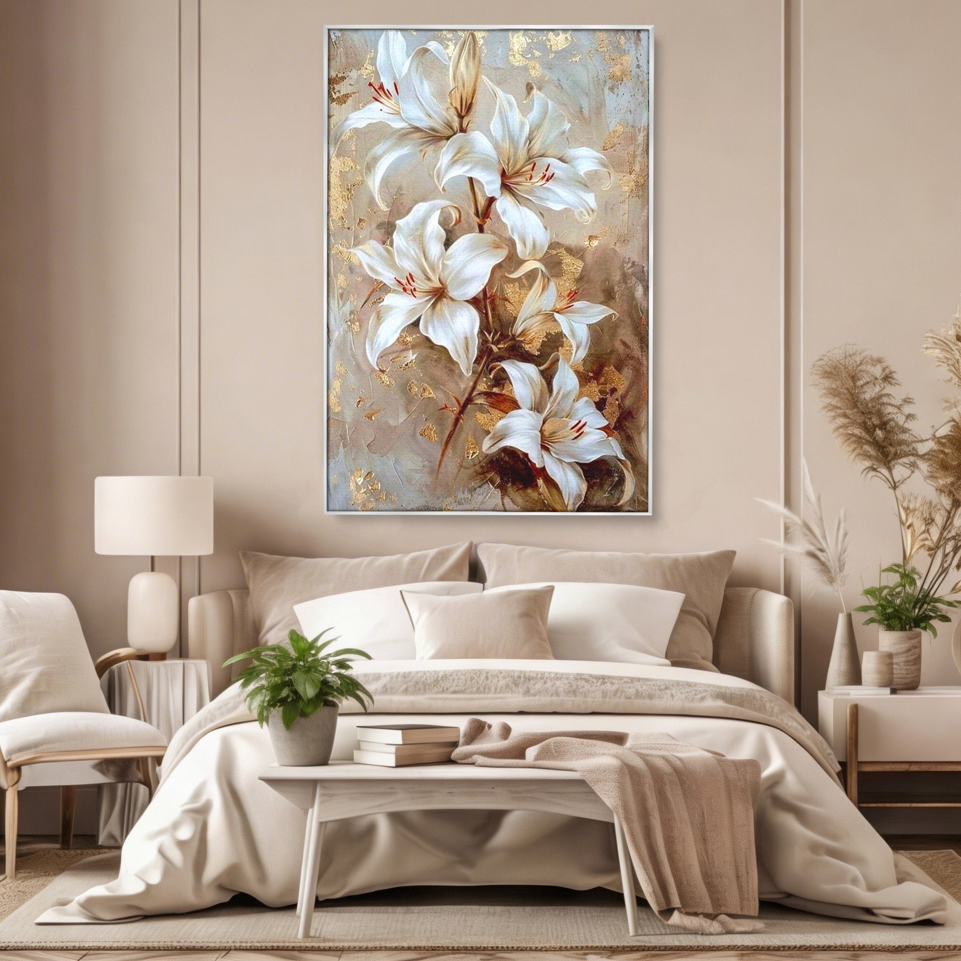 Tablou Canvas Premium LuxCanva® PI1337, Crini Aurii, Petale, Floral, Eleganta, Culori Vibrante, Living, Dormitor