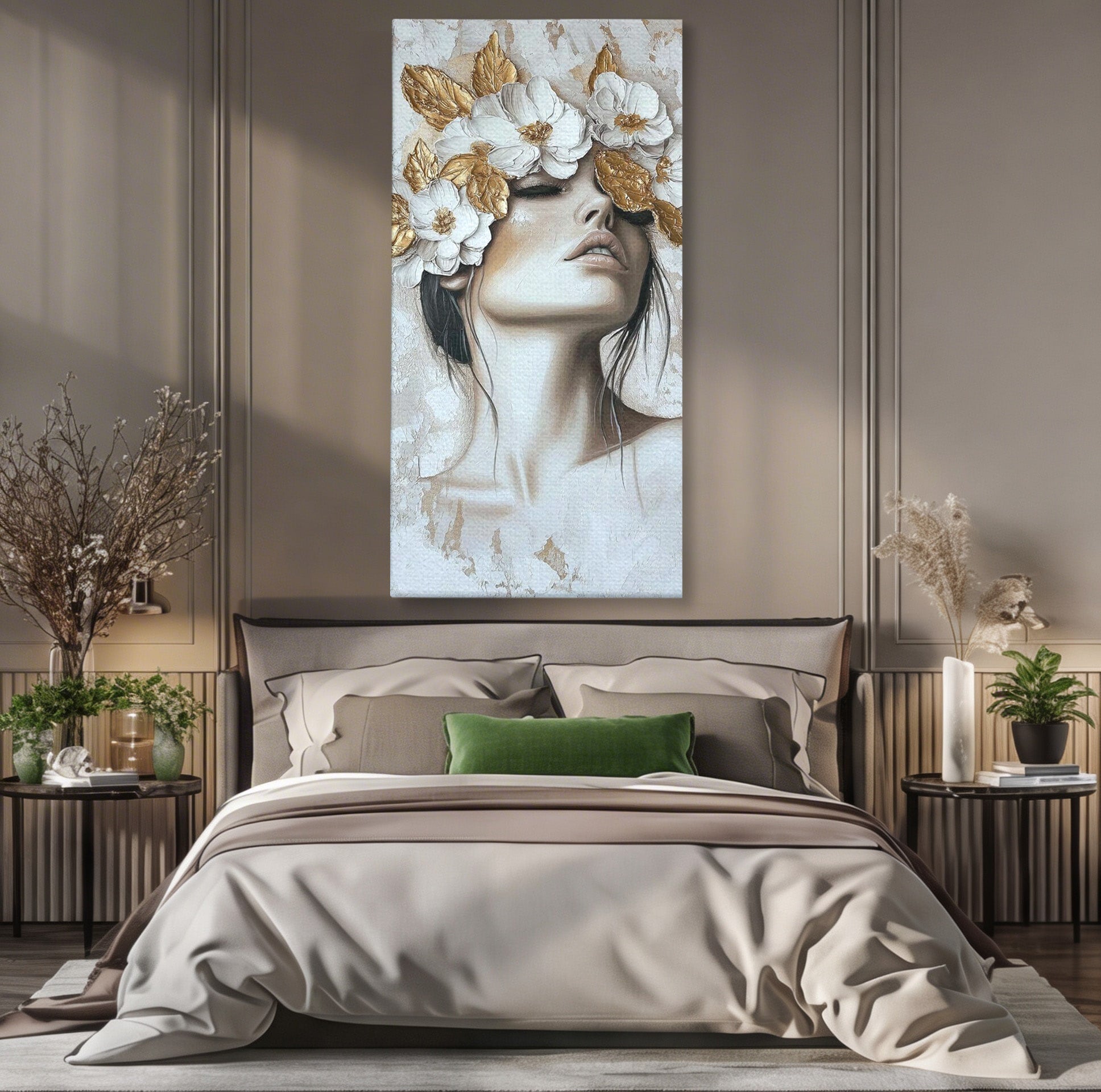 Tablou Canvas Premium LuxCanva® PI1339, Frumusete Florala, Portret, Flori, Eleganta, Arta, Culori Vibrante, Living, Dormitor