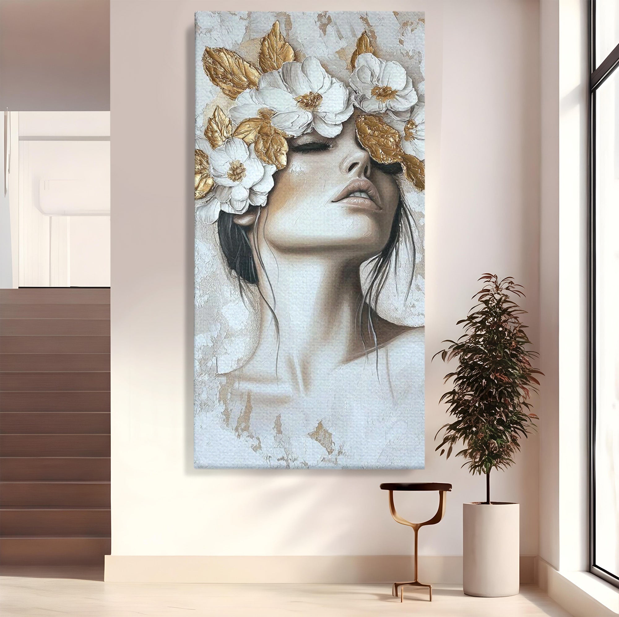 Tablou Canvas Premium LuxCanva® PI1339, Frumusete Florala, Portret, Flori, Eleganta, Arta, Culori Vibrante, Living, Dormitor