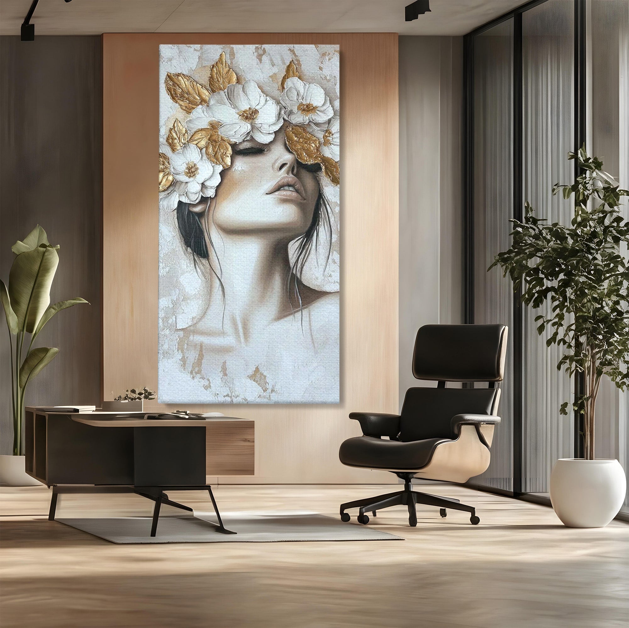 Tablou Canvas Premium LuxCanva® PI1339, Frumusete Florala, Portret, Flori, Eleganta, Arta, Culori Vibrante, Living, Dormitor