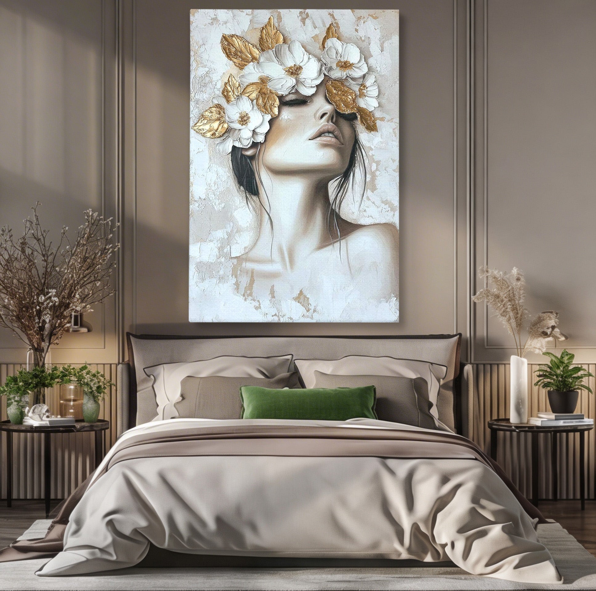 Tablou Canvas Premium LuxCanva® PI1339, Frumusete Florala, Portret, Flori, Eleganta, Arta, Culori Vibrante, Living, Dormitor