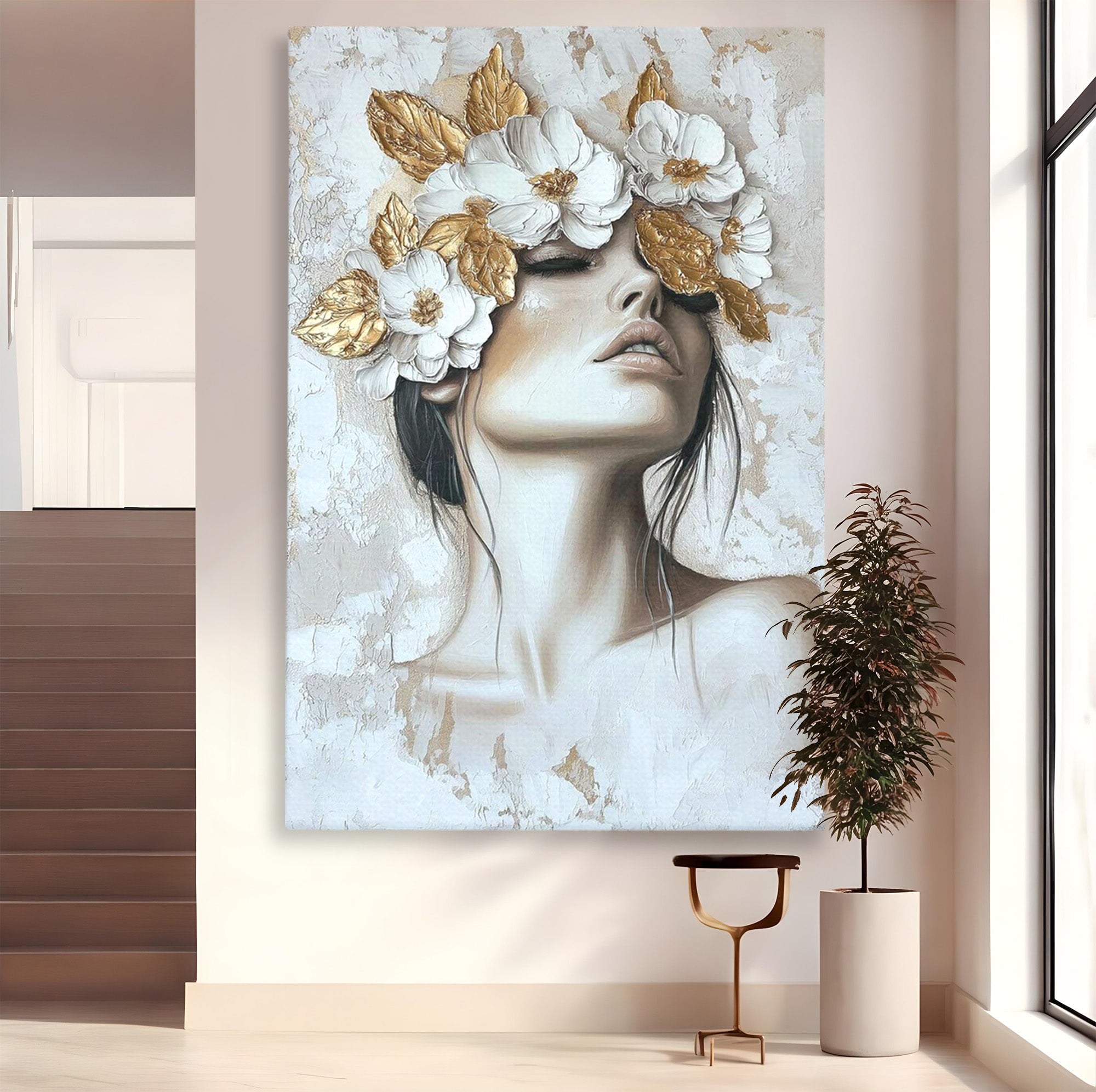 Tablou Canvas Premium LuxCanva® PI1339, Frumusete Florala, Portret, Flori, Eleganta, Arta, Culori Vibrante, Living, Dormitor