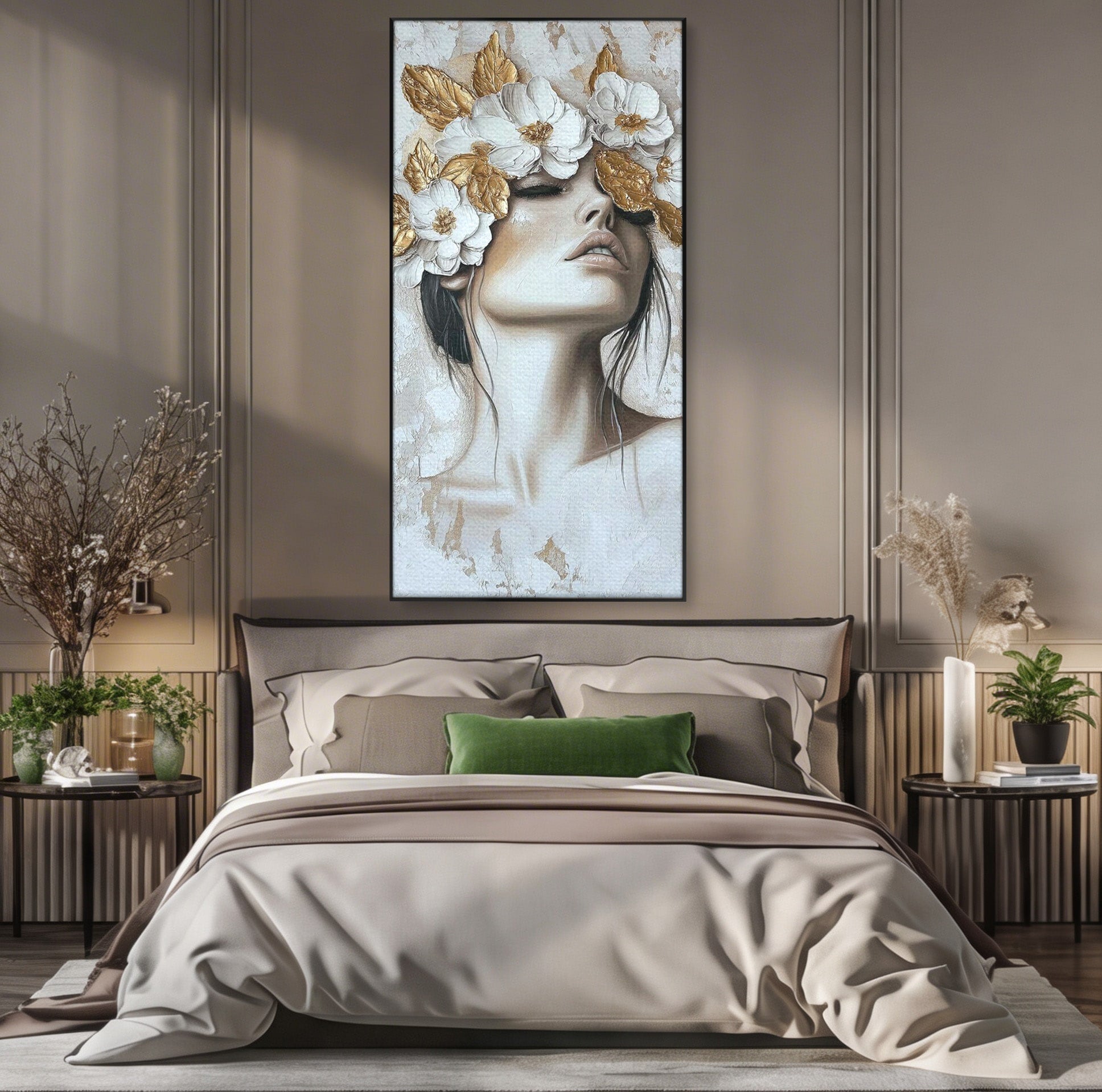 Tablou Canvas Premium LuxCanva® PI1339, Frumusete Florala, Portret, Flori, Eleganta, Arta, Culori Vibrante, Living, Dormitor