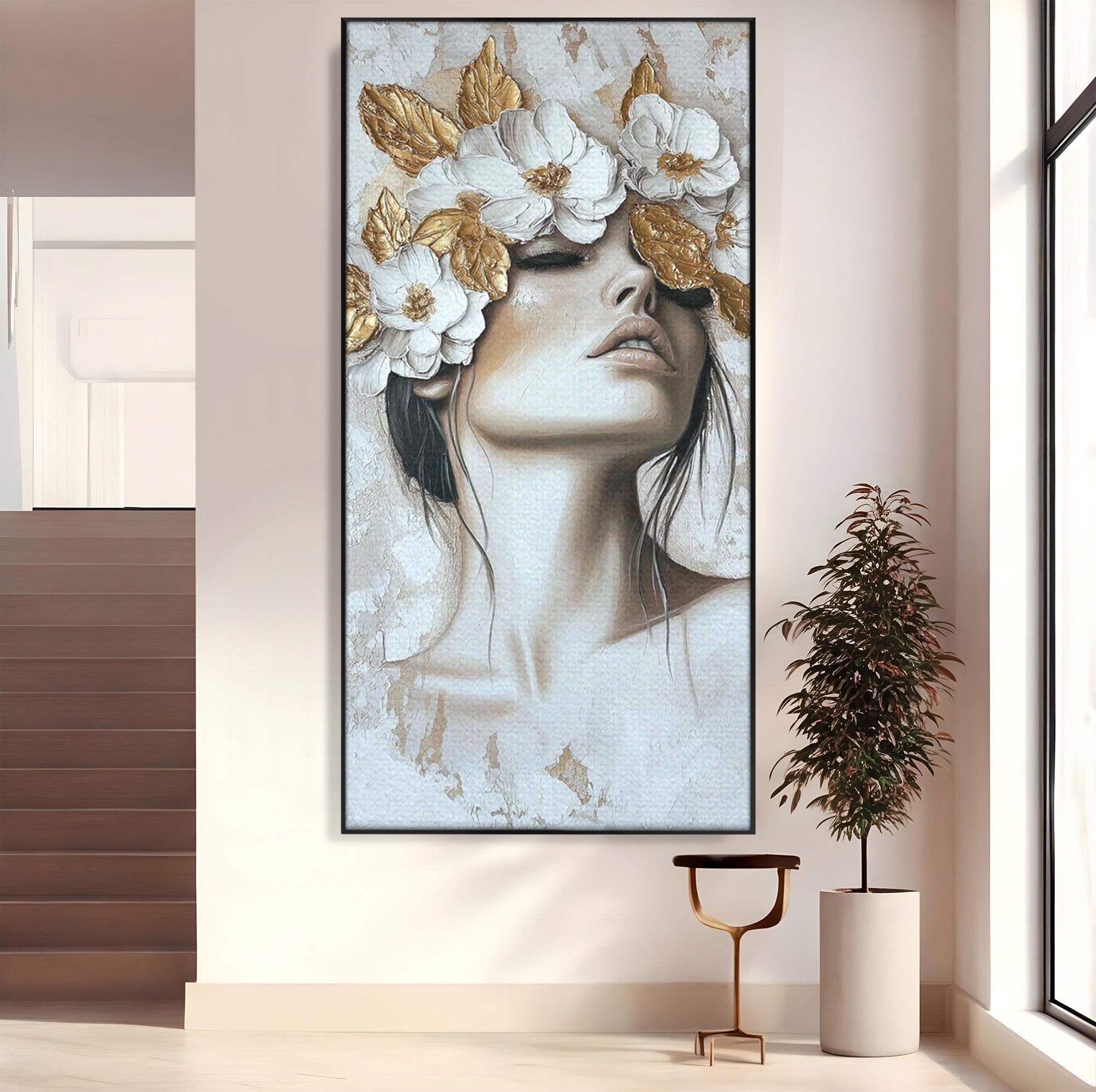 Tablou Canvas Premium LuxCanva® PI1339, Frumusete Florala, Portret, Flori, Eleganta, Arta, Culori Vibrante, Living, Dormitor
