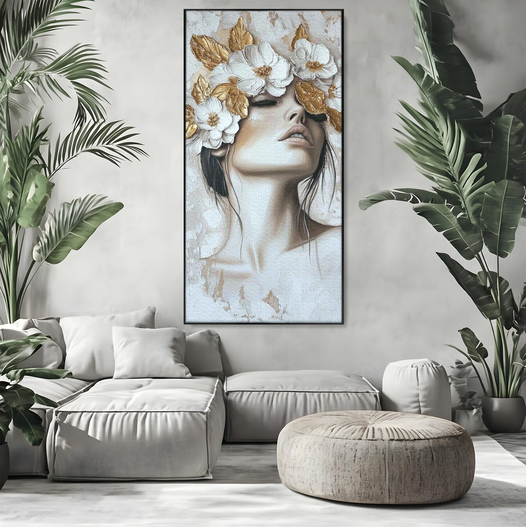 Tablou Canvas Premium LuxCanva® PI1339, Frumusete Florala, Portret, Flori, Eleganta, Arta, Culori Vibrante, Living, Dormitor