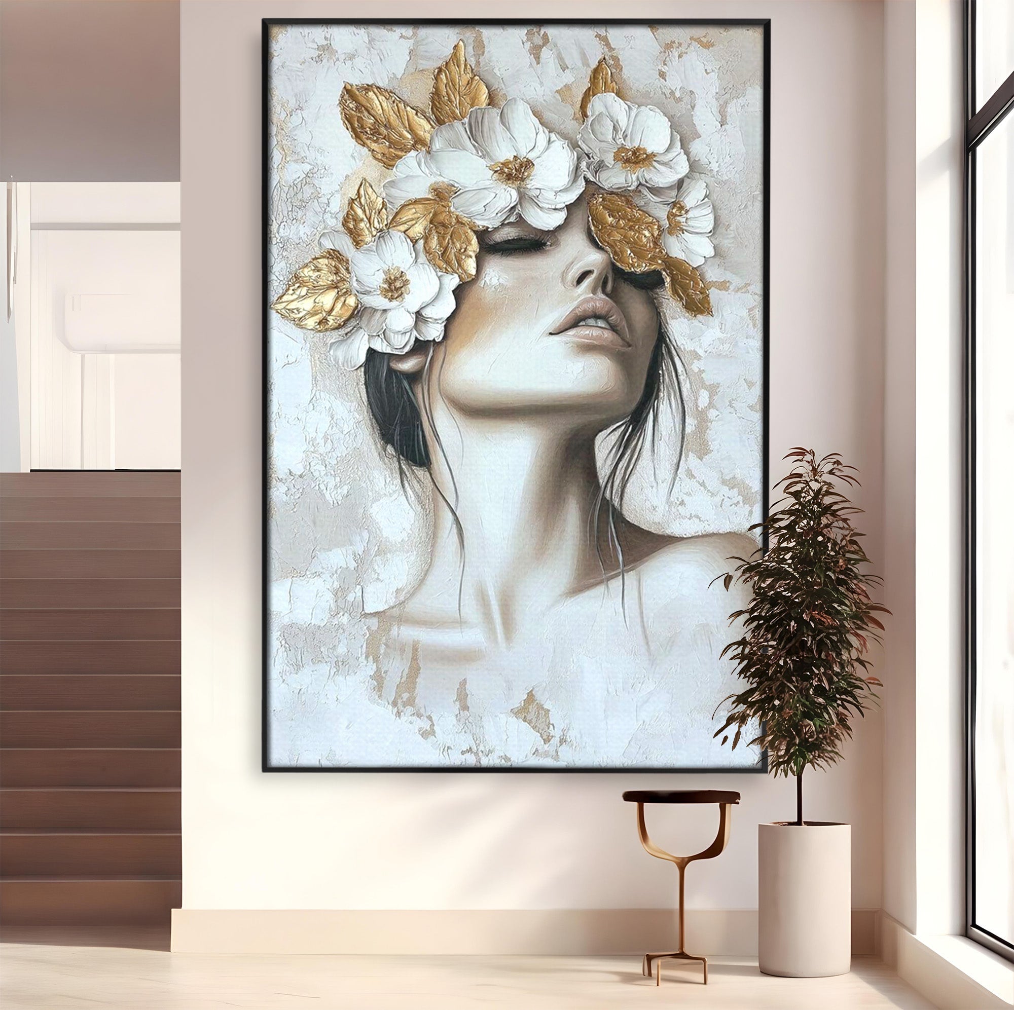 Tablou Canvas Premium LuxCanva® PI1339, Frumusete Florala, Portret, Flori, Eleganta, Arta, Culori Vibrante, Living, Dormitor