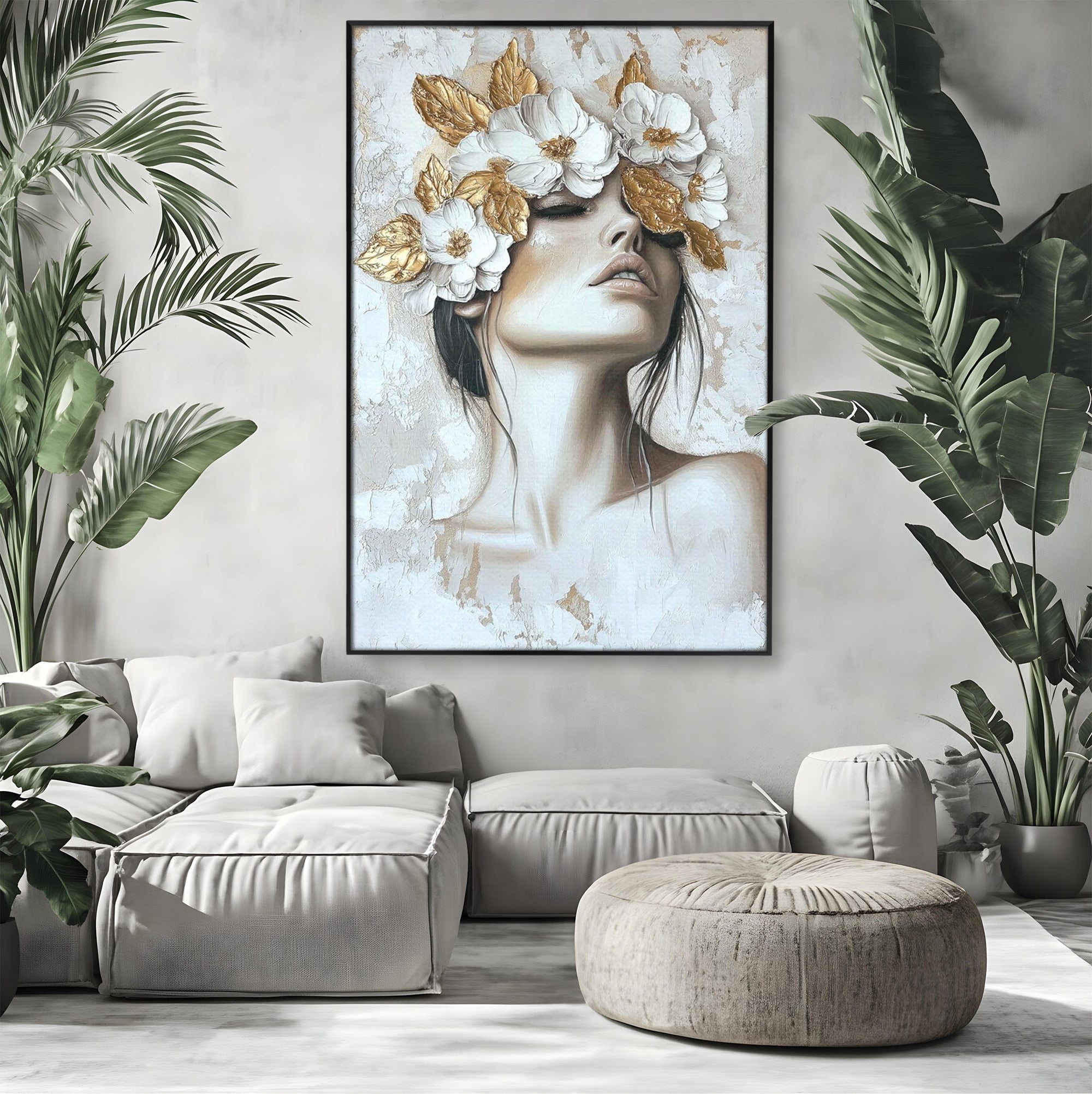 Tablou Canvas Premium LuxCanva® PI1339, Frumusete Florala, Portret, Flori, Eleganta, Arta, Culori Vibrante, Living, Dormitor
