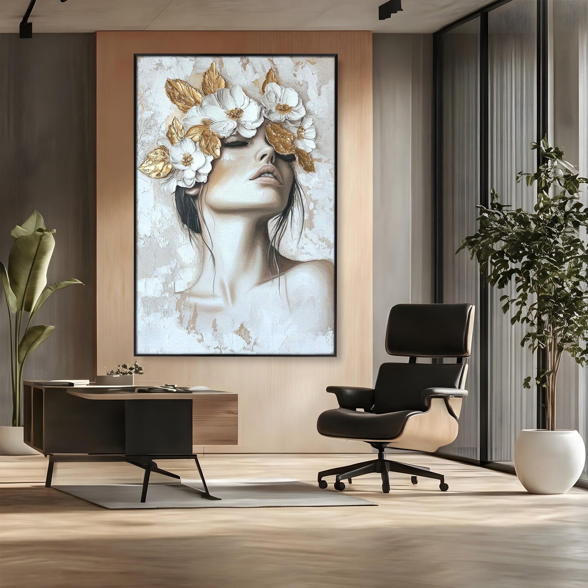 Tablou Canvas Premium LuxCanva® PI1339, Frumusete Florala, Portret, Flori, Eleganta, Arta, Culori Vibrante, Living, Dormitor