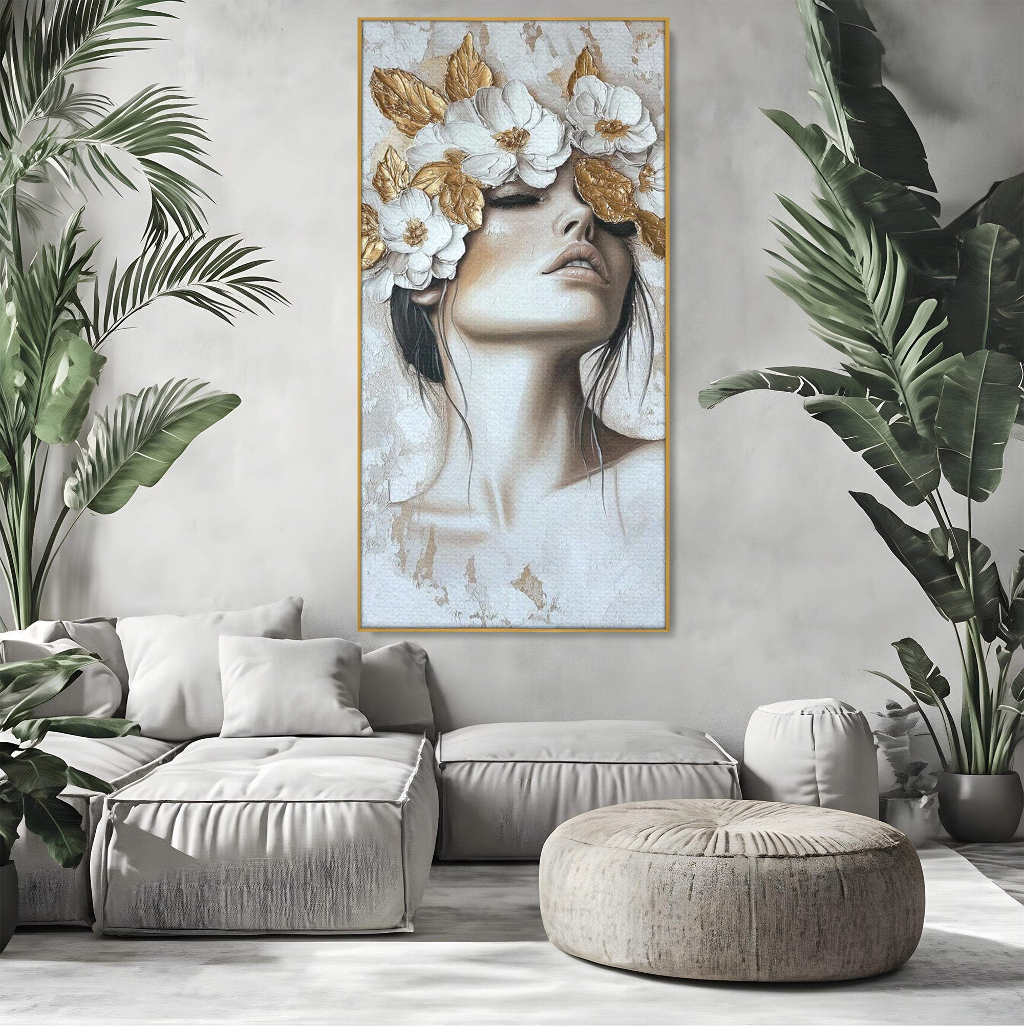 Tablou Canvas Premium LuxCanva® PI1339, Frumusete Florala, Portret, Flori, Eleganta, Arta, Culori Vibrante, Living, Dormitor