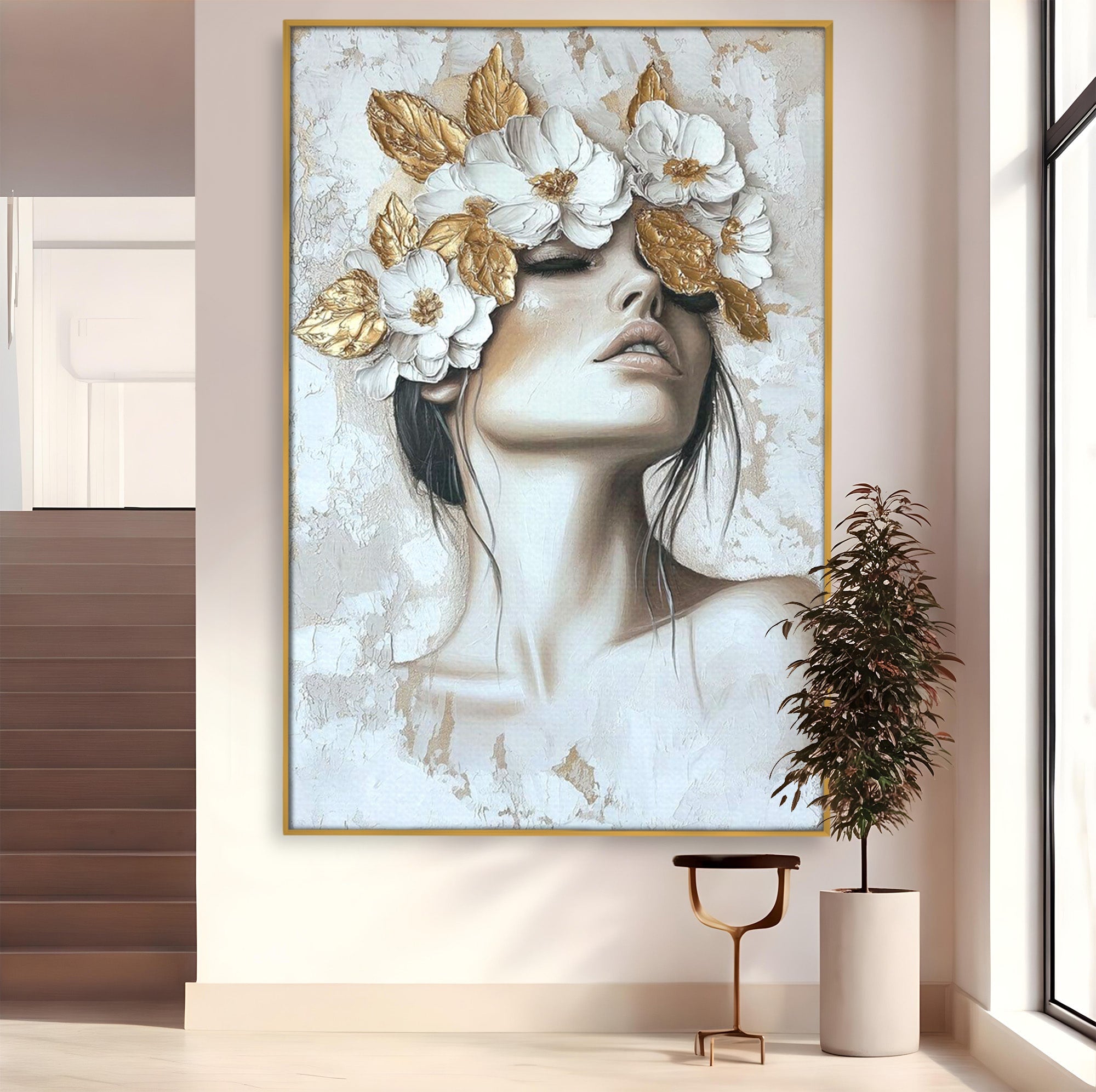 Tablou Canvas Premium LuxCanva® PI1339, Frumusete Florala, Portret, Flori, Eleganta, Arta, Culori Vibrante, Living, Dormitor