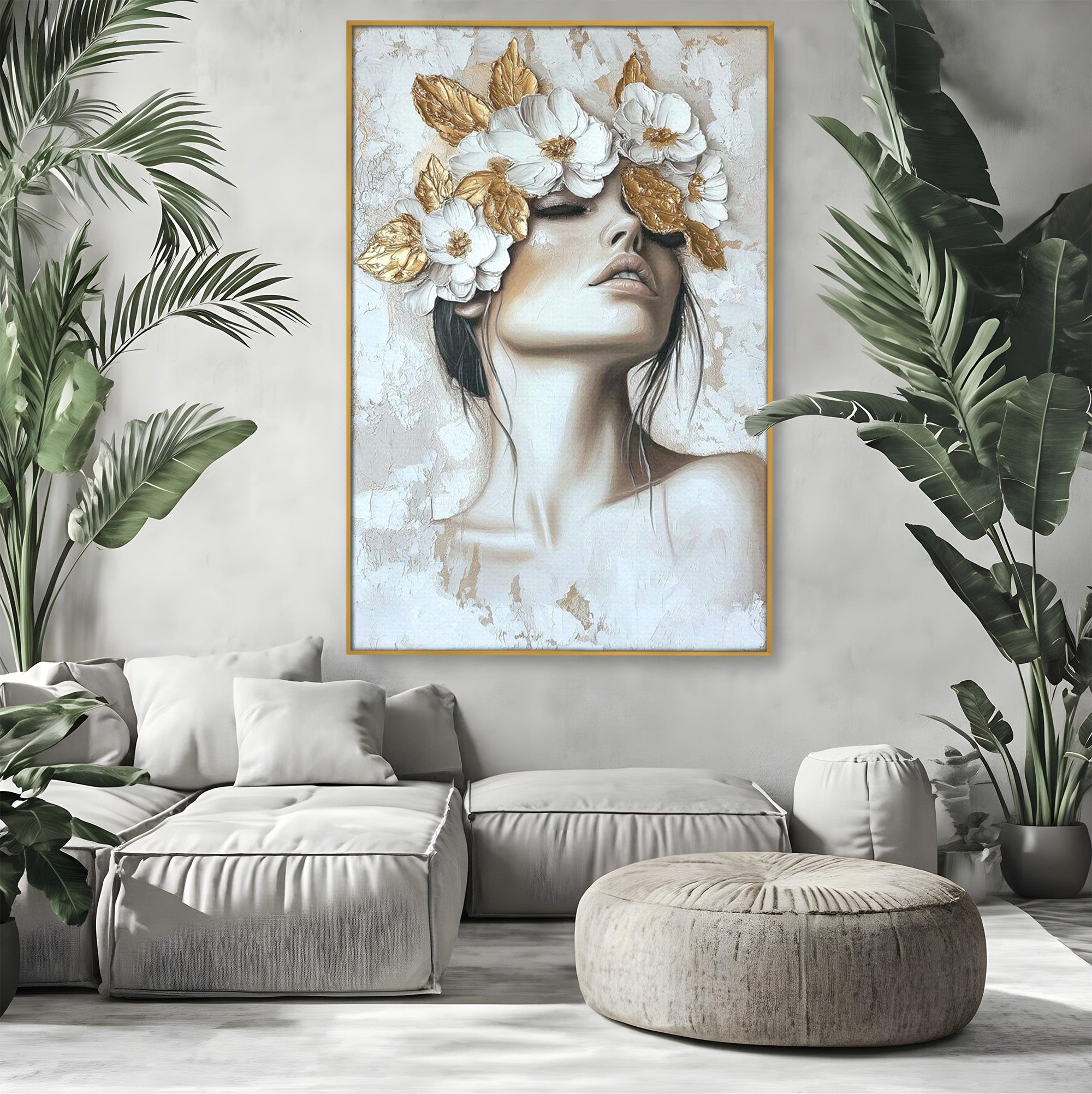Tablou Canvas Premium LuxCanva® PI1339, Frumusete Florala, Portret, Flori, Eleganta, Arta, Culori Vibrante, Living, Dormitor