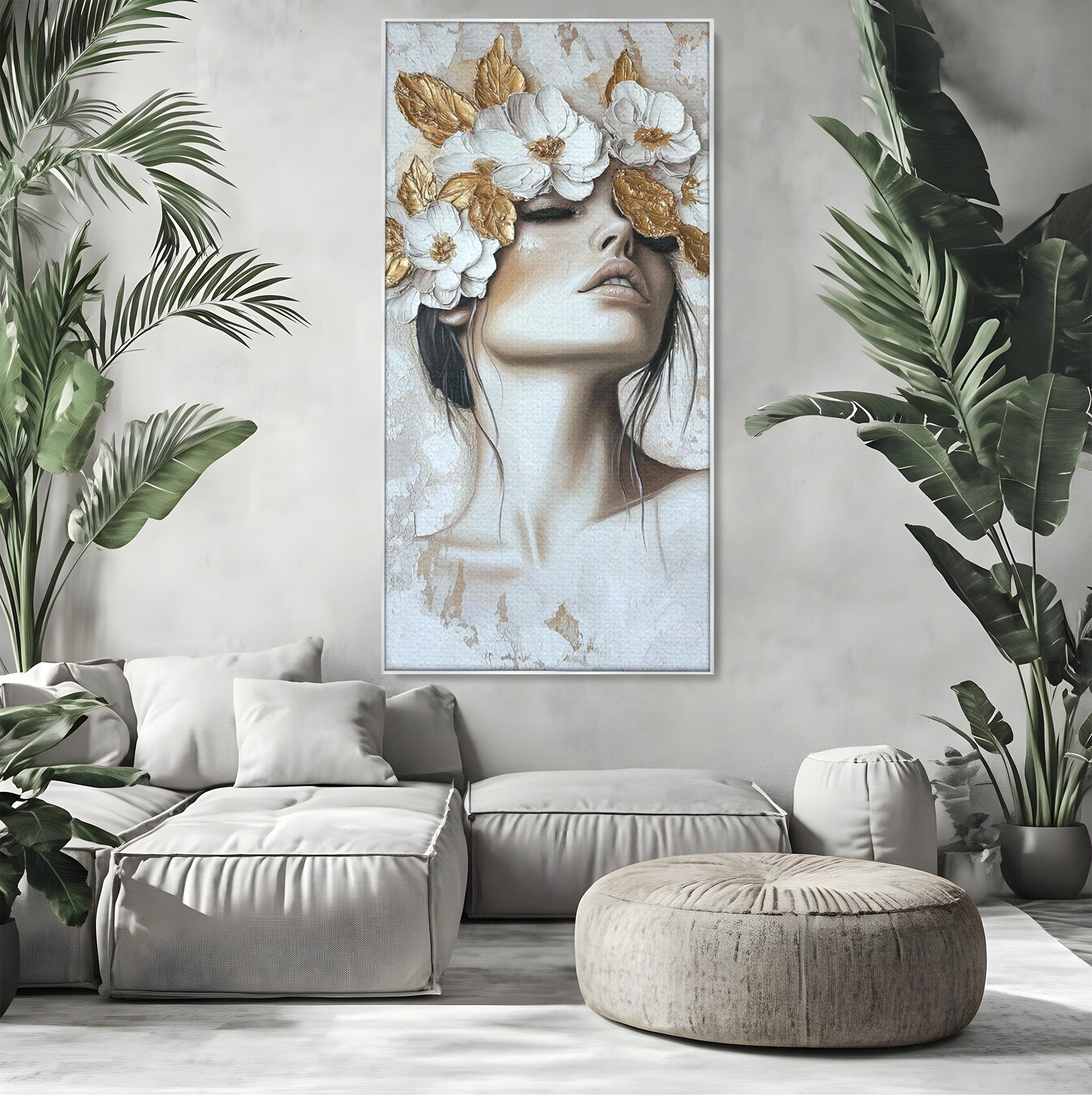 Tablou Canvas Premium LuxCanva® PI1339, Frumusete Florala, Portret, Flori, Eleganta, Arta, Culori Vibrante, Living, Dormitor