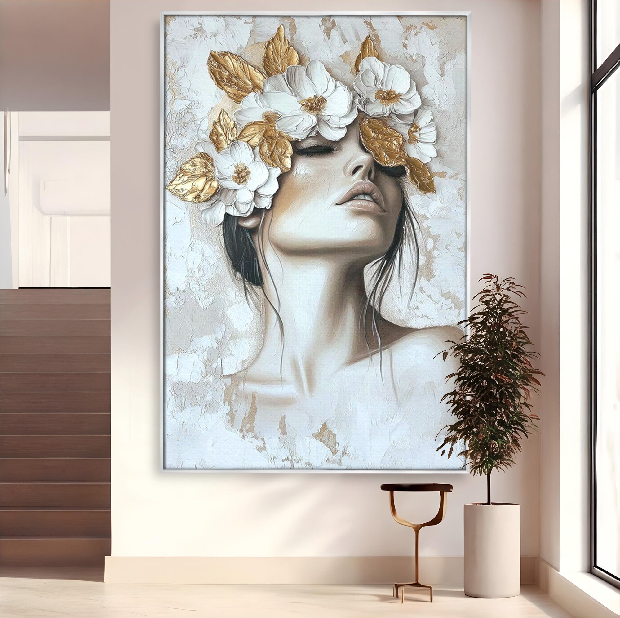 Tablou Canvas Premium LuxCanva® PI1339, Frumusete Florala, Portret, Flori, Eleganta, Arta, Culori Vibrante, Living, Dormitor