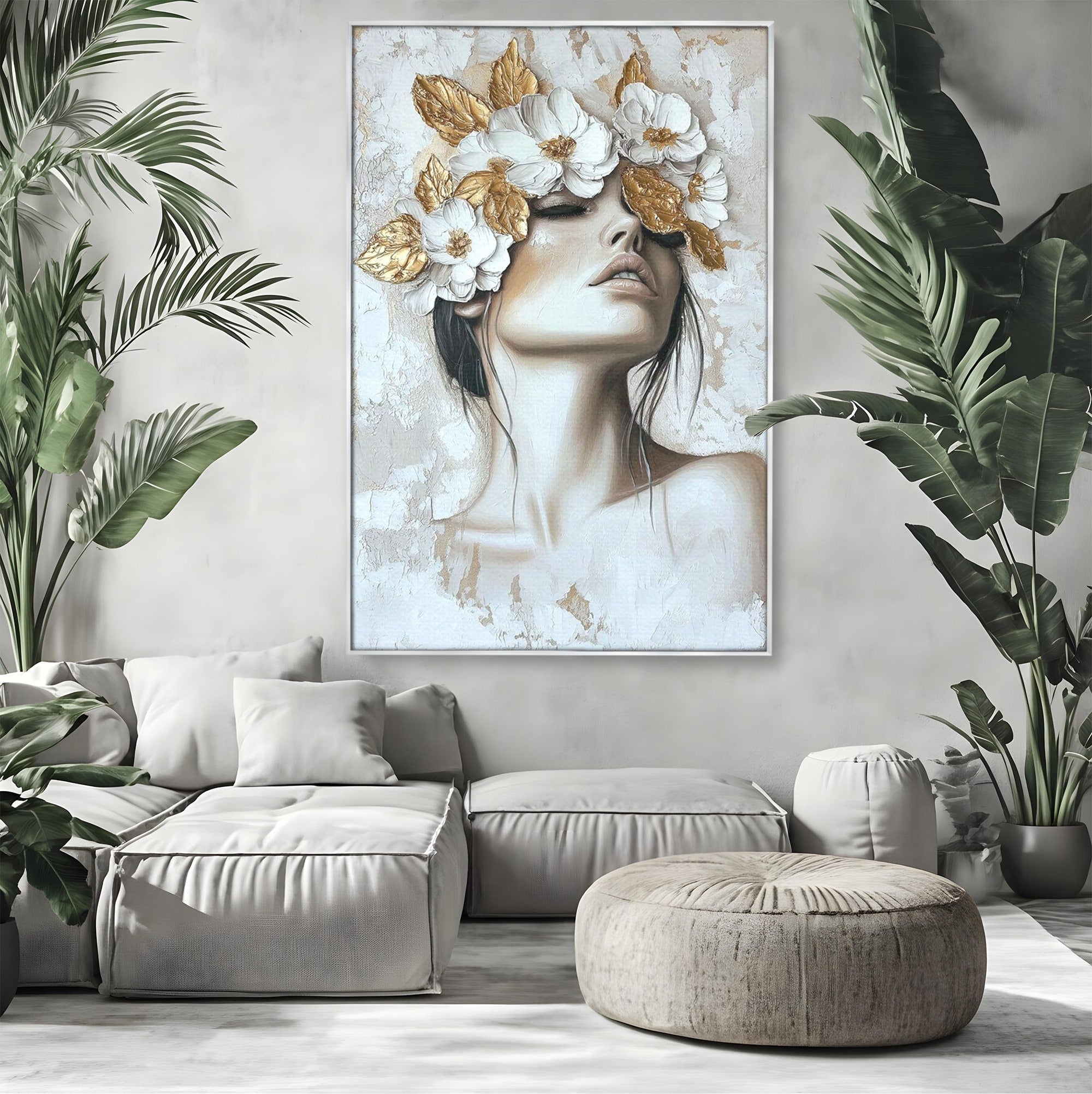 Tablou Canvas Premium LuxCanva® PI1339, Frumusete Florala, Portret, Flori, Eleganta, Arta, Culori Vibrante, Living, Dormitor