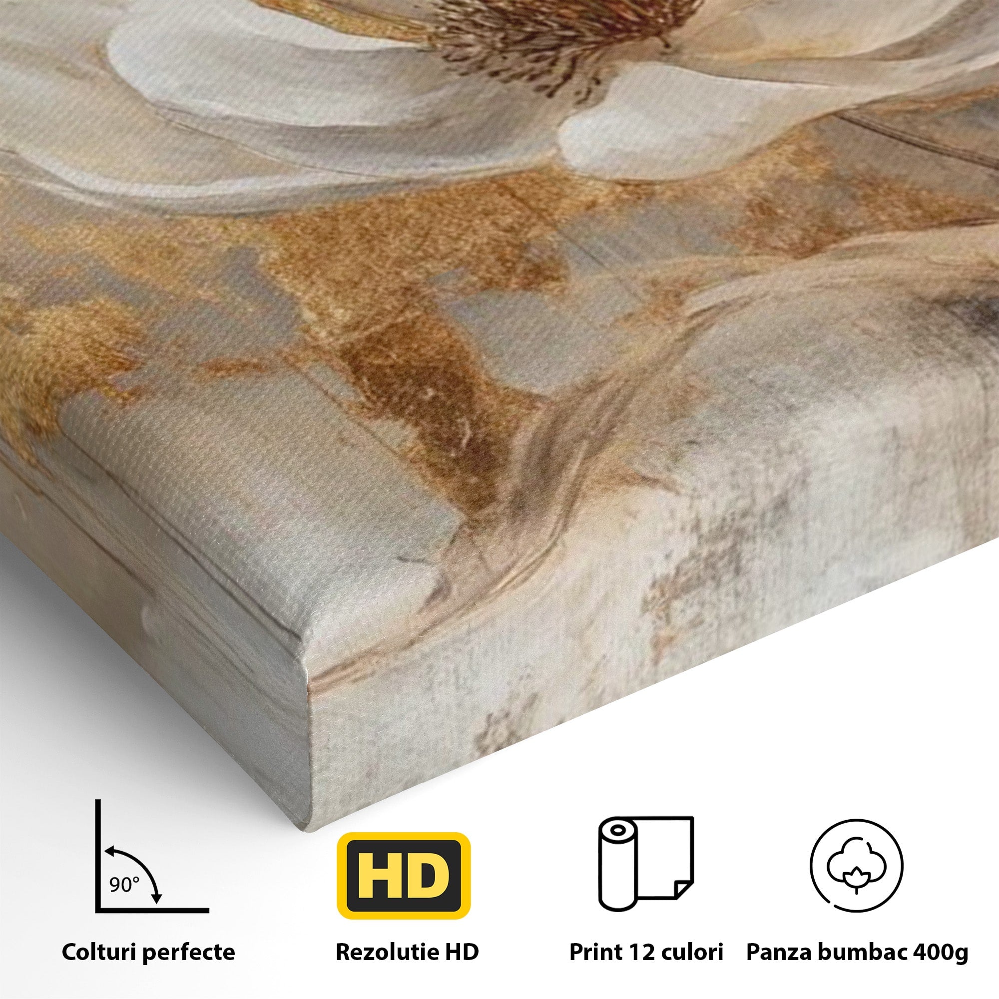 Tablou Canvas Premium LuxCanva® PI1340, Petala De Aur, Floare, Arta Abstracta, Eleganta, Natura, Culori Vibrante, Living, Dormitor