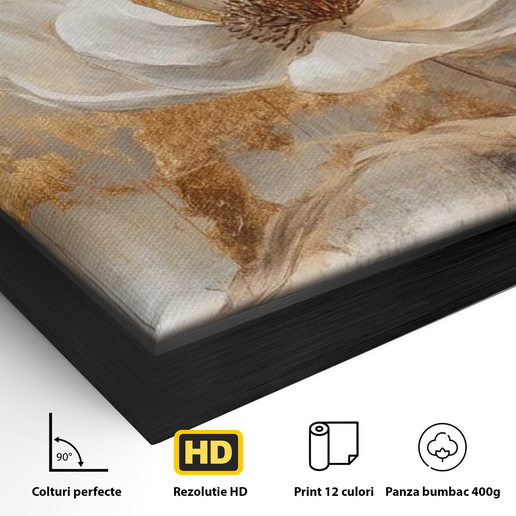 Tablou Canvas Premium LuxCanva® PI1340, Petala De Aur, Floare, Arta Abstracta, Eleganta, Natura, Culori Vibrante, Living, Dormitor