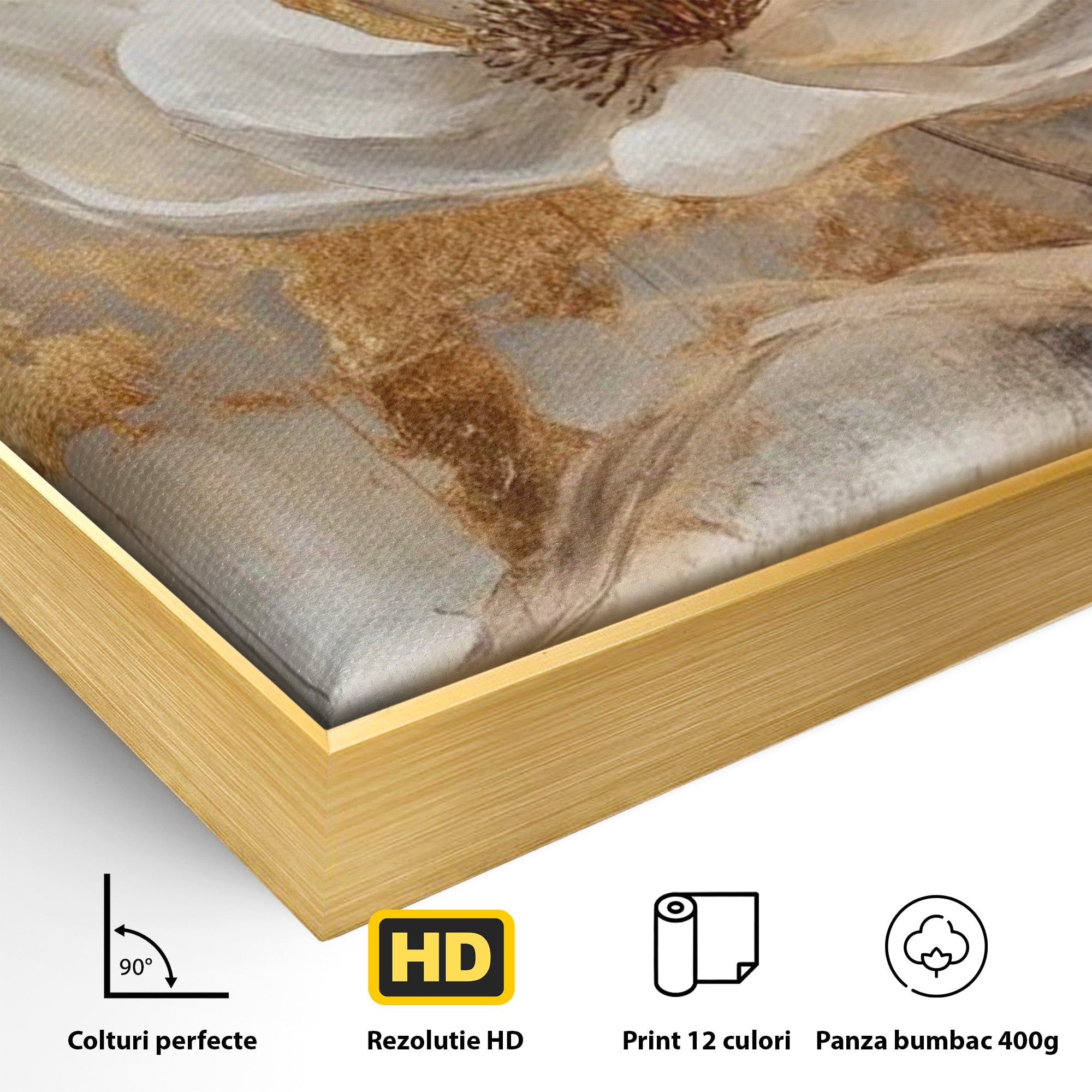 Tablou Canvas Premium LuxCanva® PI1340, Petala De Aur, Floare, Arta Abstracta, Eleganta, Natura, Culori Vibrante, Living, Dormitor