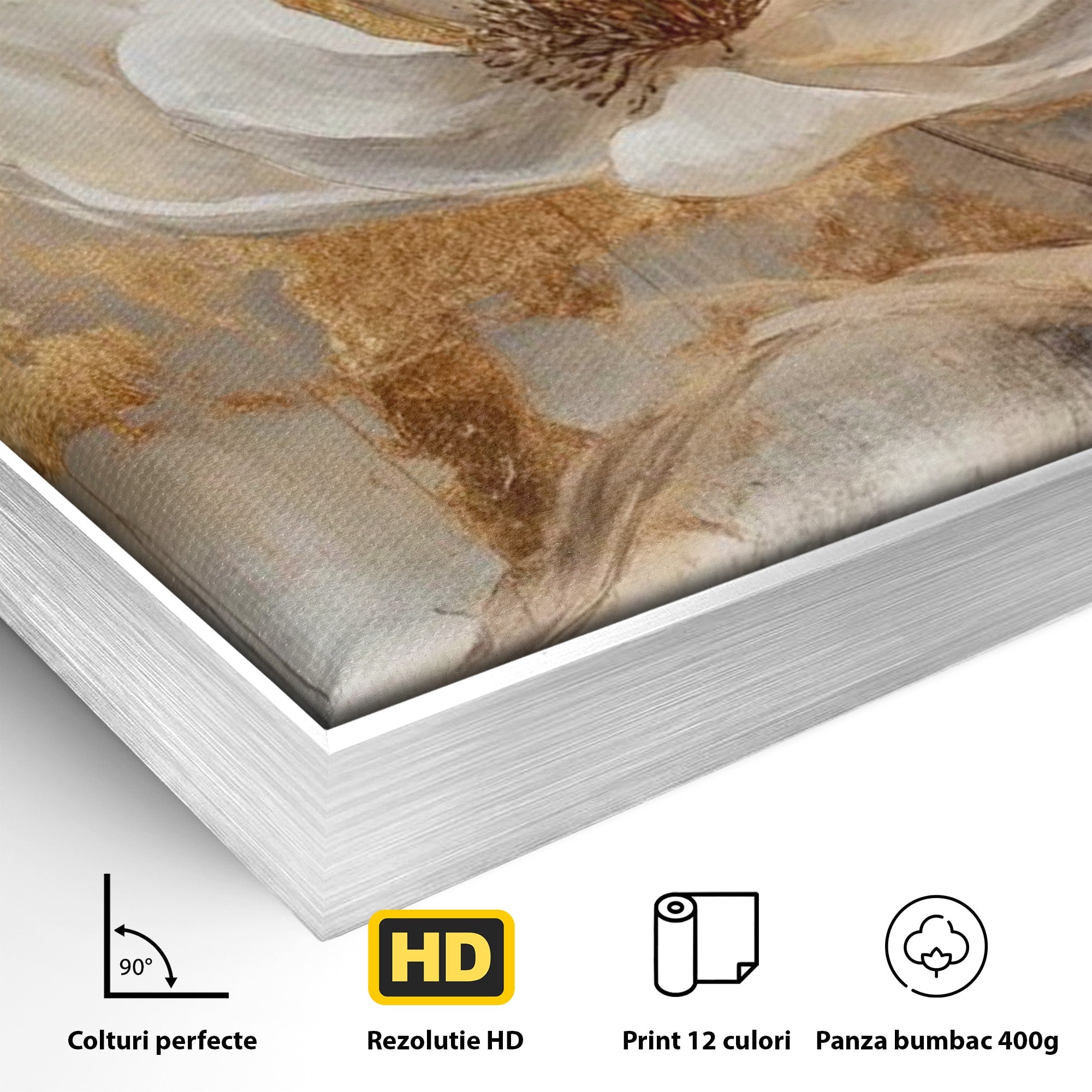 Tablou Canvas Premium LuxCanva® PI1340, Petala De Aur, Floare, Arta Abstracta, Eleganta, Natura, Culori Vibrante, Living, Dormitor