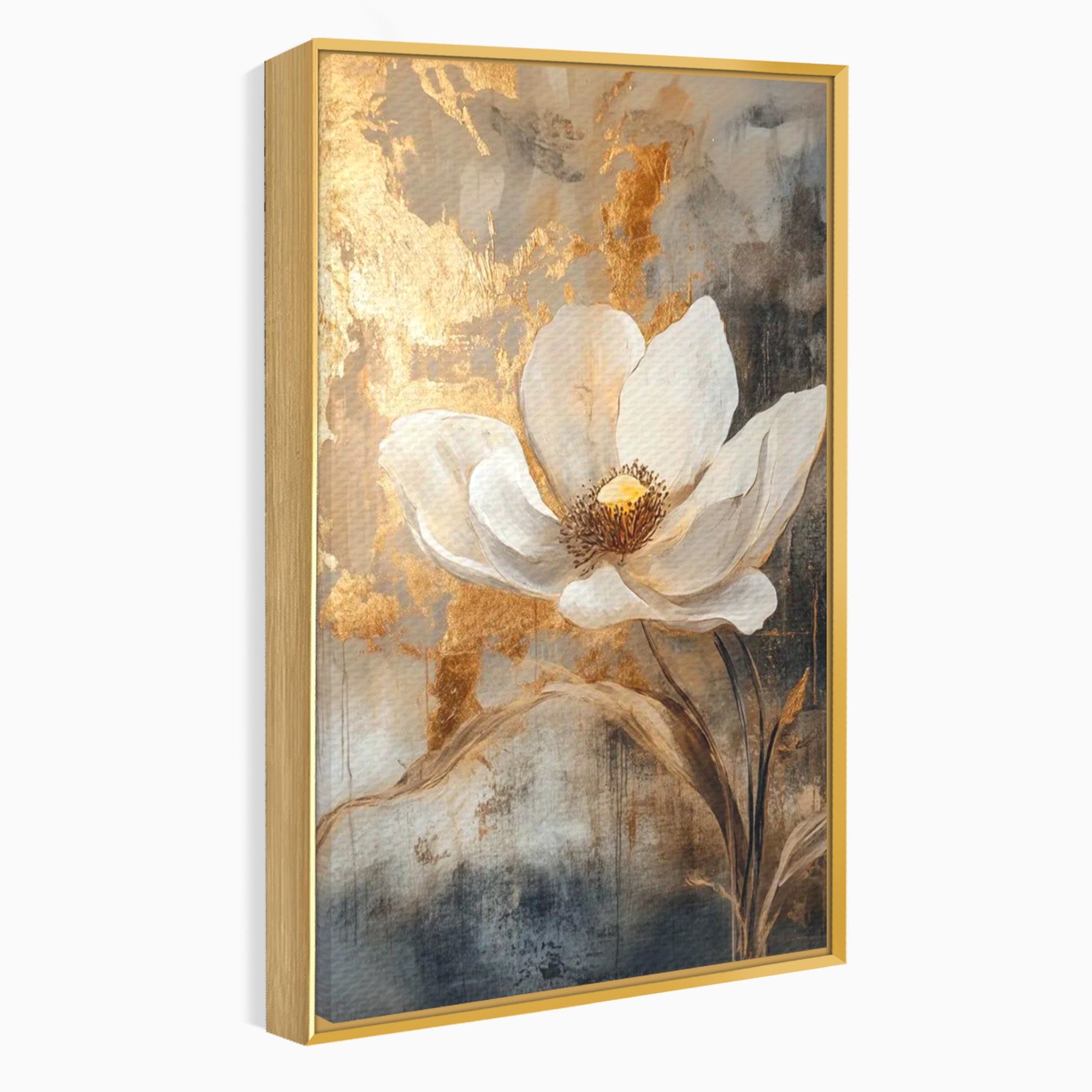 Tablou Canvas Premium LuxCanva® PI1340, Petala De Aur, Floare, Arta Abstracta, Eleganta, Natura, Culori Vibrante, Living, Dormitor