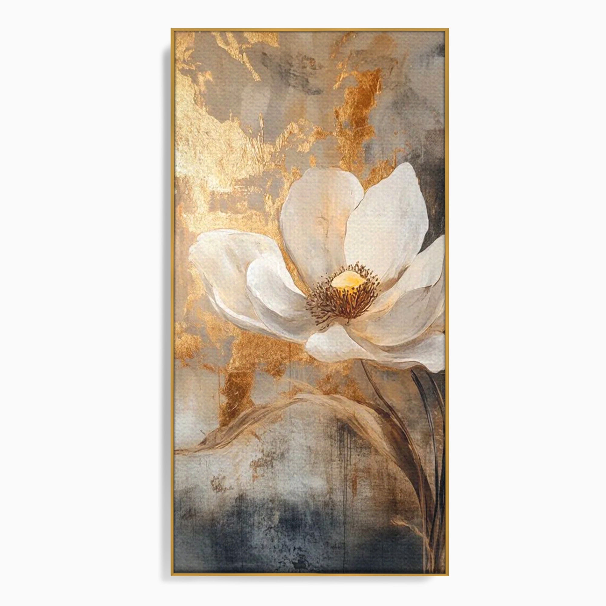 Tablou Canvas Premium LuxCanva® PI1340, Petala De Aur, Floare, Arta Abstracta, Eleganta, Natura, Culori Vibrante, Living, Dormitor