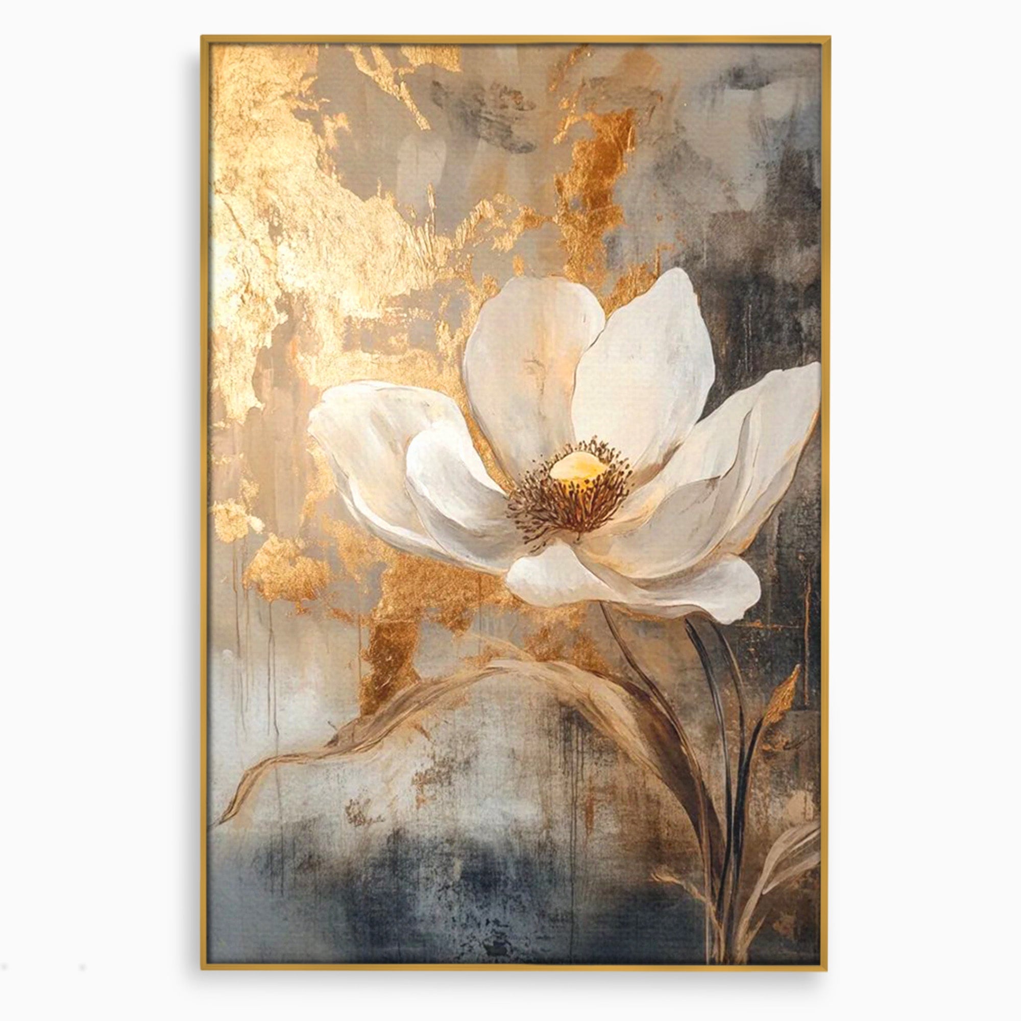 Tablou Canvas Premium LuxCanva® PI1340, Petala De Aur, Floare, Arta Abstracta, Eleganta, Natura, Culori Vibrante, Living, Dormitor
