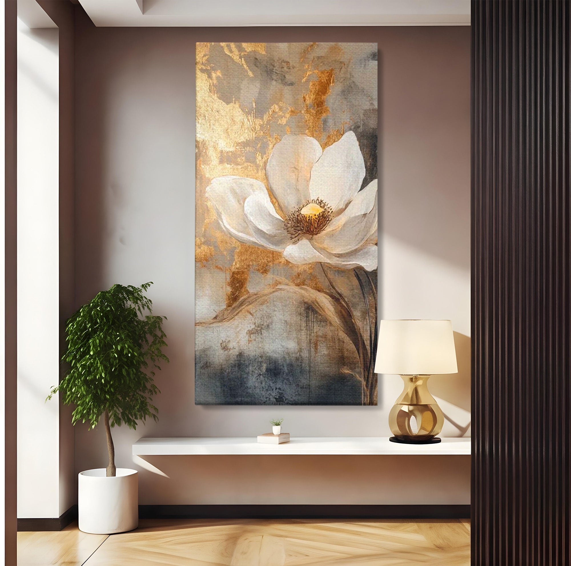 Tablou Canvas Premium LuxCanva® PI1340, Petala De Aur, Floare, Arta Abstracta, Eleganta, Natura, Culori Vibrante, Living, Dormitor