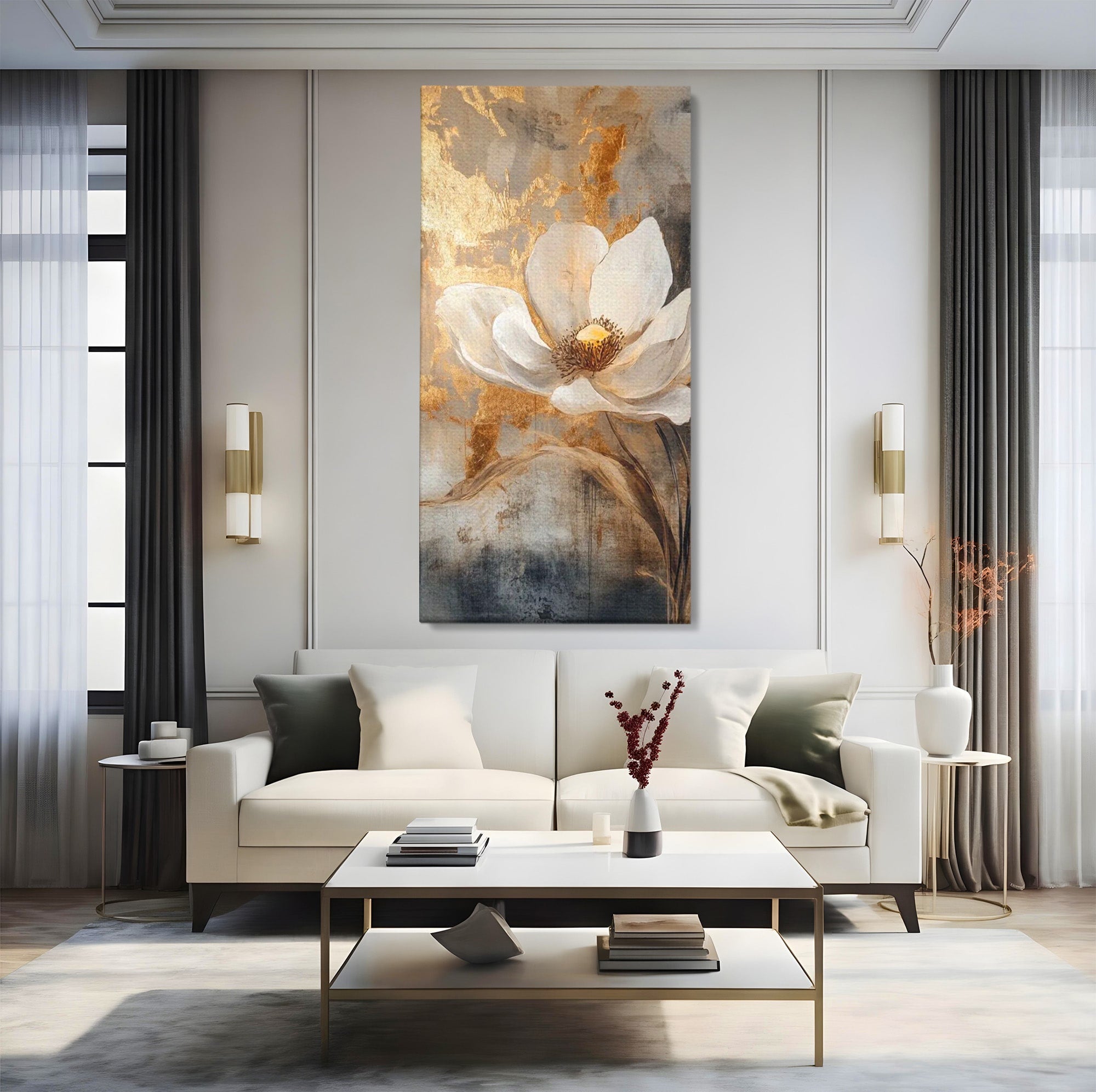 Tablou Canvas Premium LuxCanva® PI1340, Petala De Aur, Floare, Arta Abstracta, Eleganta, Natura, Culori Vibrante, Living, Dormitor