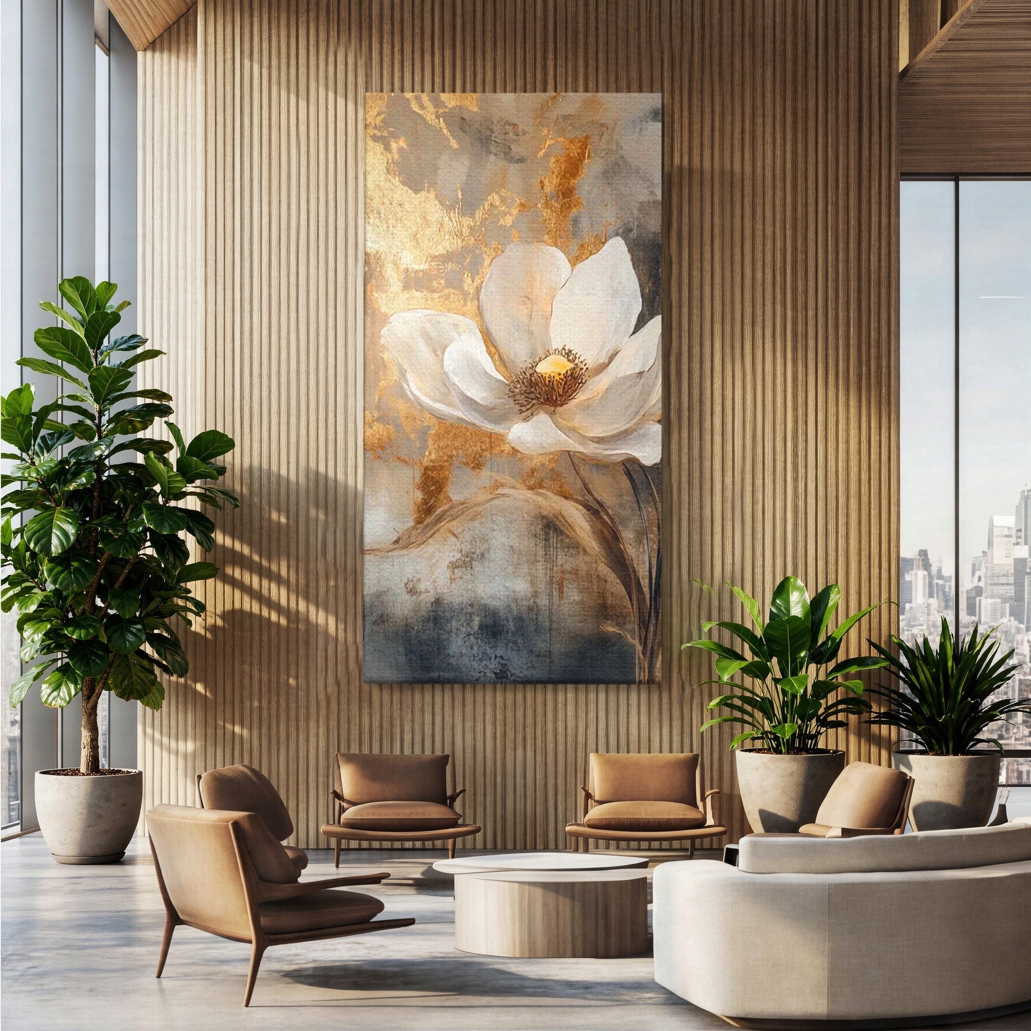 Tablou Canvas Premium LuxCanva® PI1340, Petala De Aur, Floare, Arta Abstracta, Eleganta, Natura, Culori Vibrante, Living, Dormitor