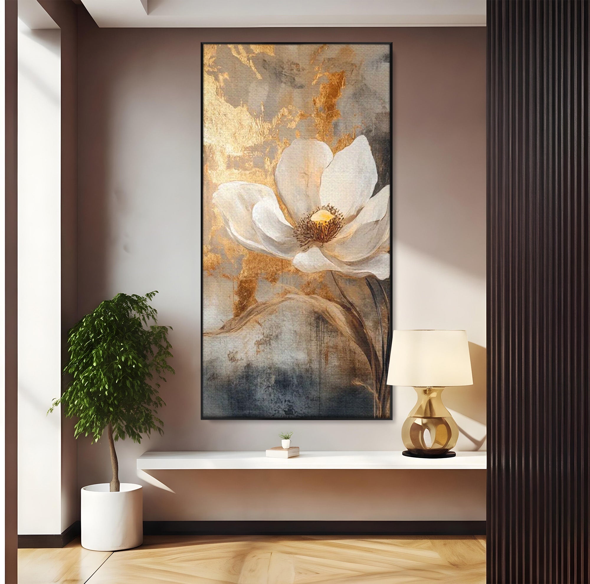Tablou Canvas Premium LuxCanva® PI1340, Petala De Aur, Floare, Arta Abstracta, Eleganta, Natura, Culori Vibrante, Living, Dormitor